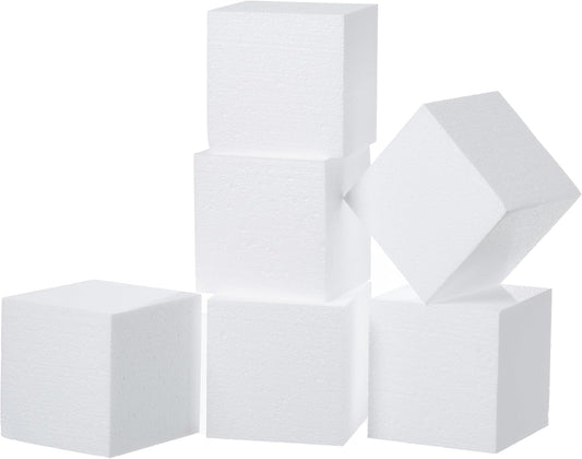Crafare 4x4x4inch Square Foam Blocks 6 Pack Polystyrene Foam Cubes for Craft Arts School Projects Sculptures Floral Arrangements Modeling and Centerpieces