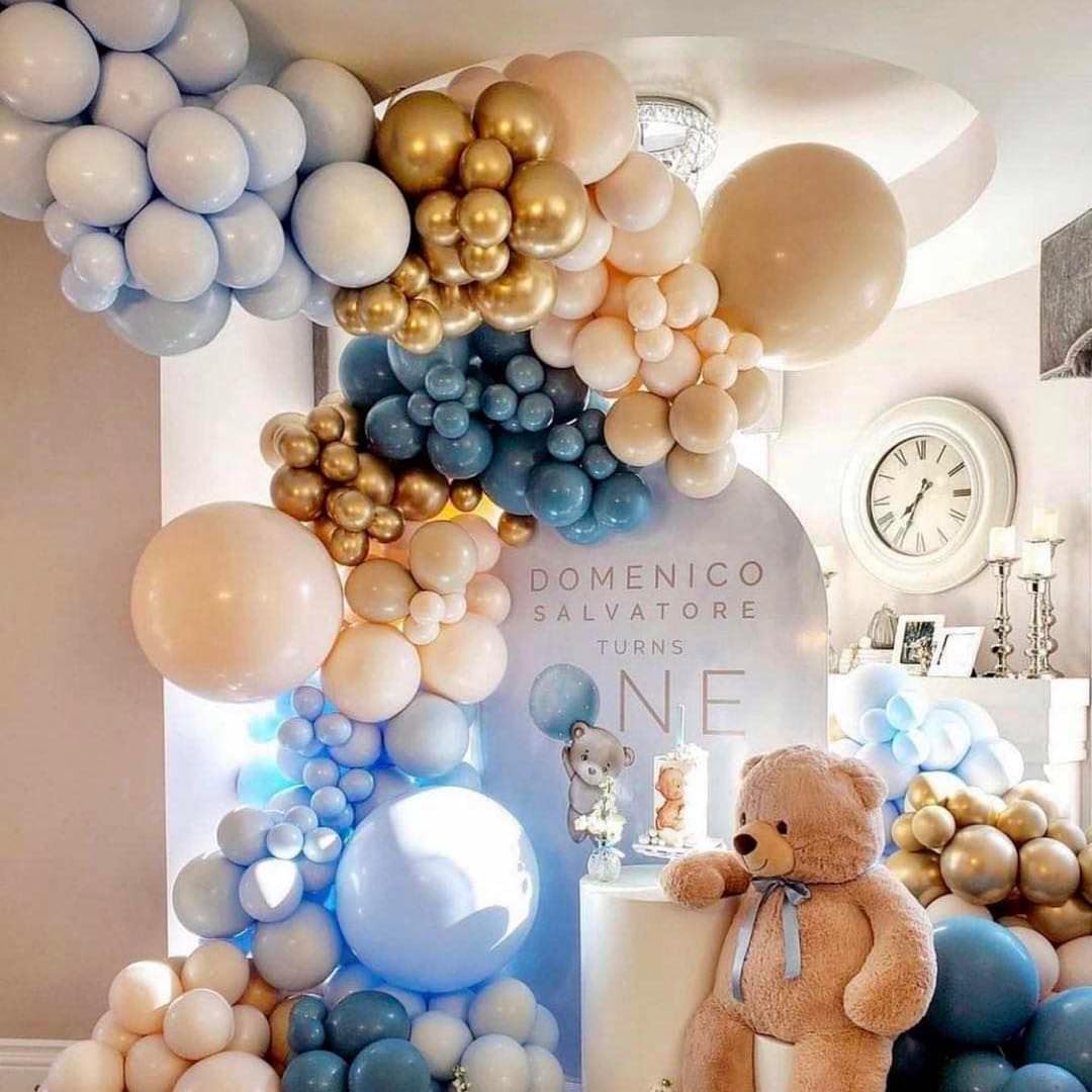 Blue Brown Balloons Set, 60 PCS Slate Blue Macaron Blue Cream Beige Party Balloons and Retro Brown Coffee Latex Helium Balloon, for Baby Shower, Bear, Jungle and Boho Theme Party Decoration