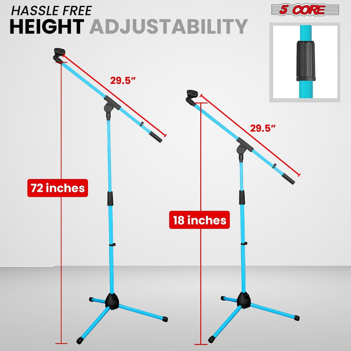 5 Core Tripod Mic Stand Floor Adjustable 18 to 72 Inches Sturdy Boom Arm Holder Microphone Stands Pedestal Para Microfono for Singing - MS 080 SKY BLU
