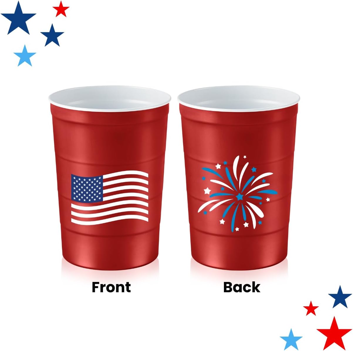 16 oz. Party Cups Flag Design for Cold Drinks, Sturdy and Durable, Disposable, Recyclable, Made in USA, Patriotic, Red, 12 Count