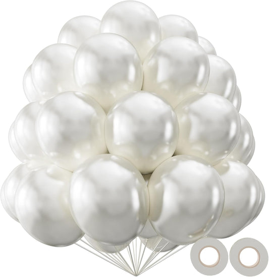 KAWKALSH Pearl White Balloon 12 Inch, 110pcs Latex Party Balloons Helium Bright Color for Birthday Baby Shower Wedding Party Supplies Arch Garland Decoration