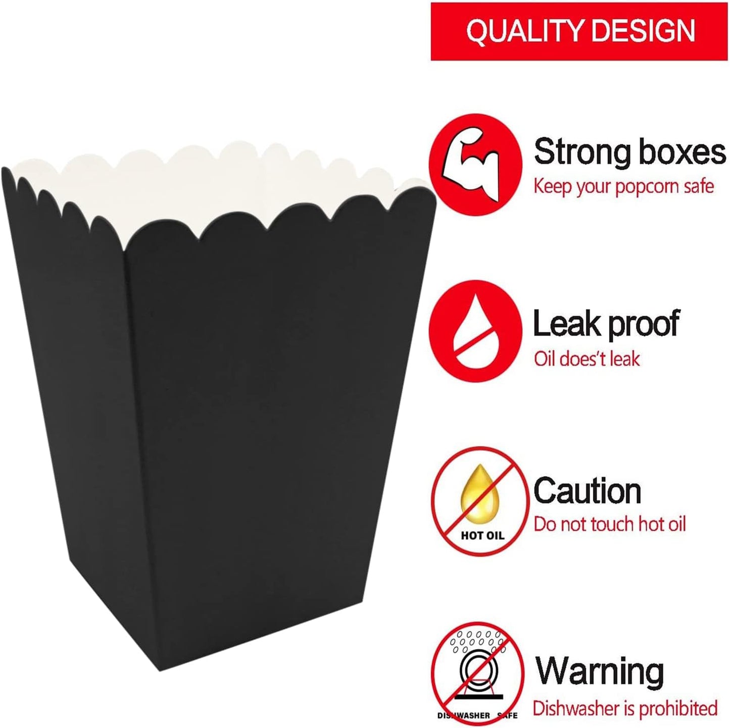 36 Pcs Popcorn Boxes Mini Paper Popcorn Box Cardboard Popcorn Container for Party, Black