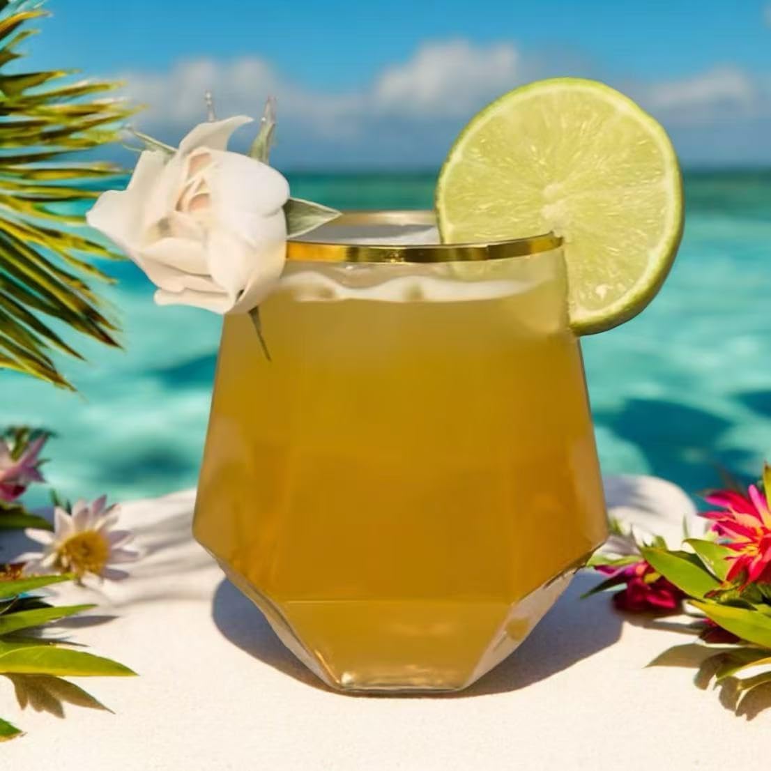 48 Pack Diamond Gold Rim Unbreakable Stemless Plastic Glasses 24 9oz Stemless Champagne Flutes & 24 12oz Cups BPA-Free, Disposable, Shatterproof Drinkware for Weddings, Bars, Events and parties