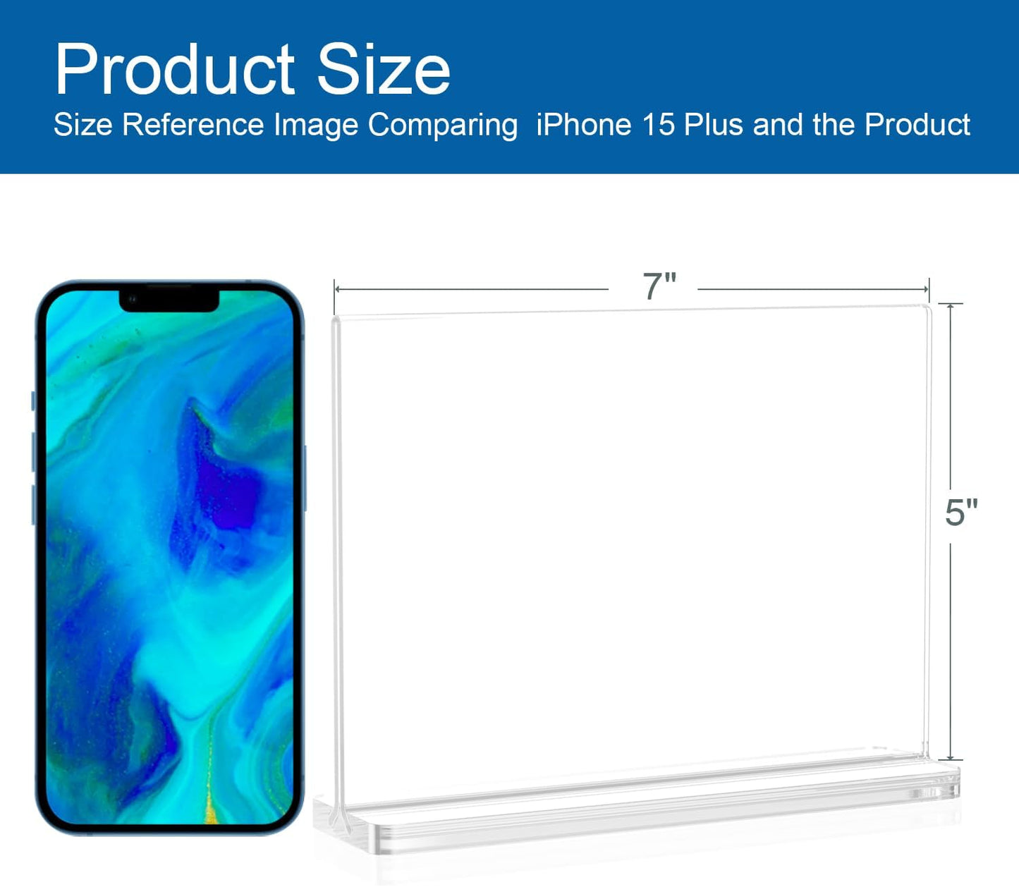 BlueValley Acrylic Sign Holder 7x5 - Double Sided Sign Stand Clear Paper Display Holder for Menu, Flyer, Document or Picture | Desktop Plastic Frame for Office, Store, Restaurant, Show Fair - 6 Pack