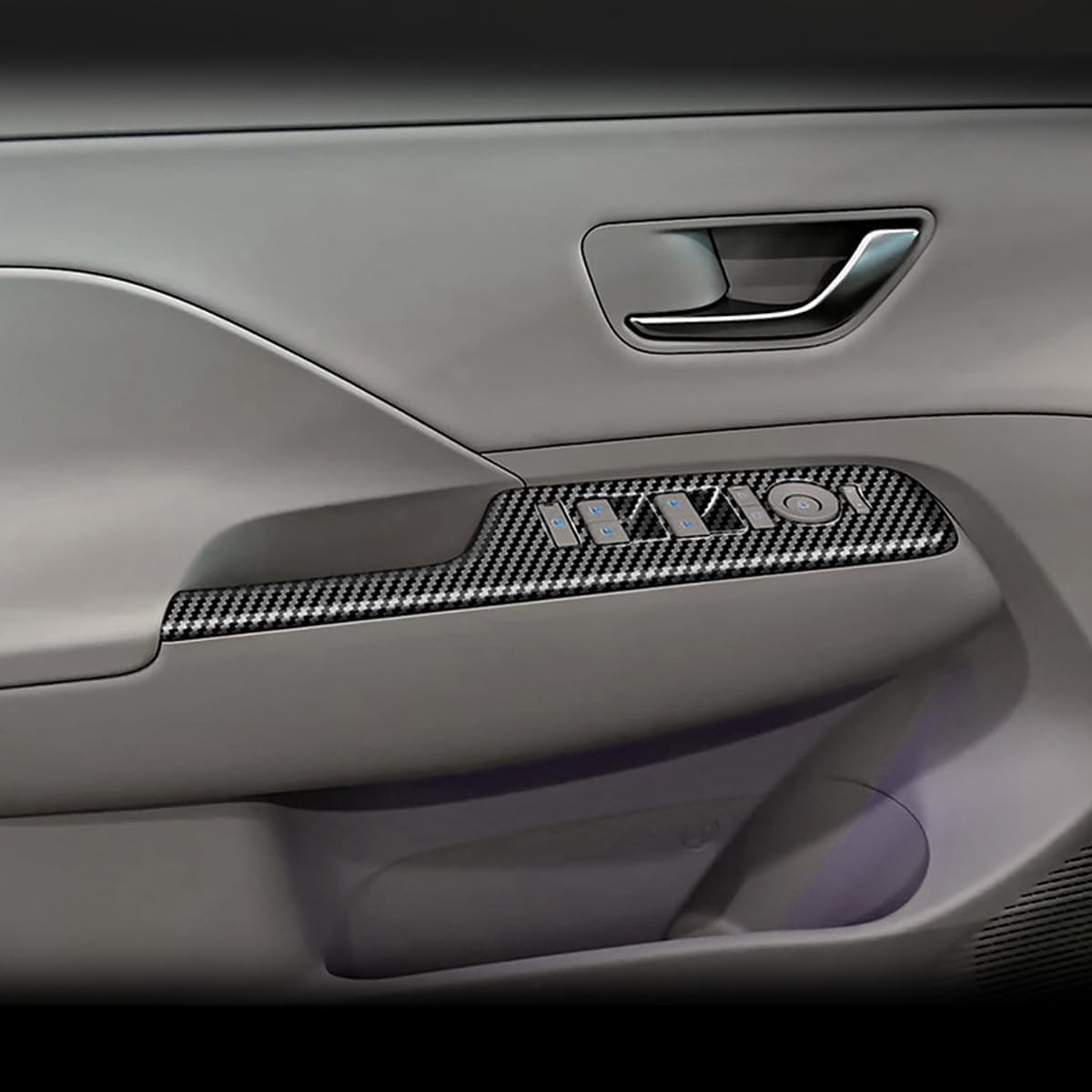 4pcs Carbon Fiber Style Front Rear Doors Window Glass Lift Switch Panel Cover Decorative Sticker Protection Car Interior Accessories for 2024-2025 Hyundai KONA KT21