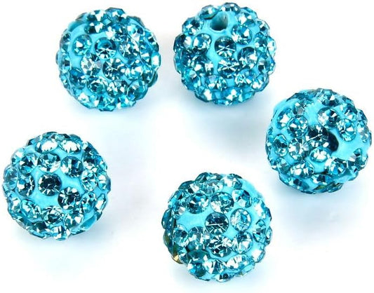 50pcs Adabele Grade A Suncatcher Crystal Rhinestone Pave Loose Beads 8mm Aquamarine Blue Polymer Clay Disco Ball Spacers Compatible with Shamballa All Craft Jewelry Making DB8-10