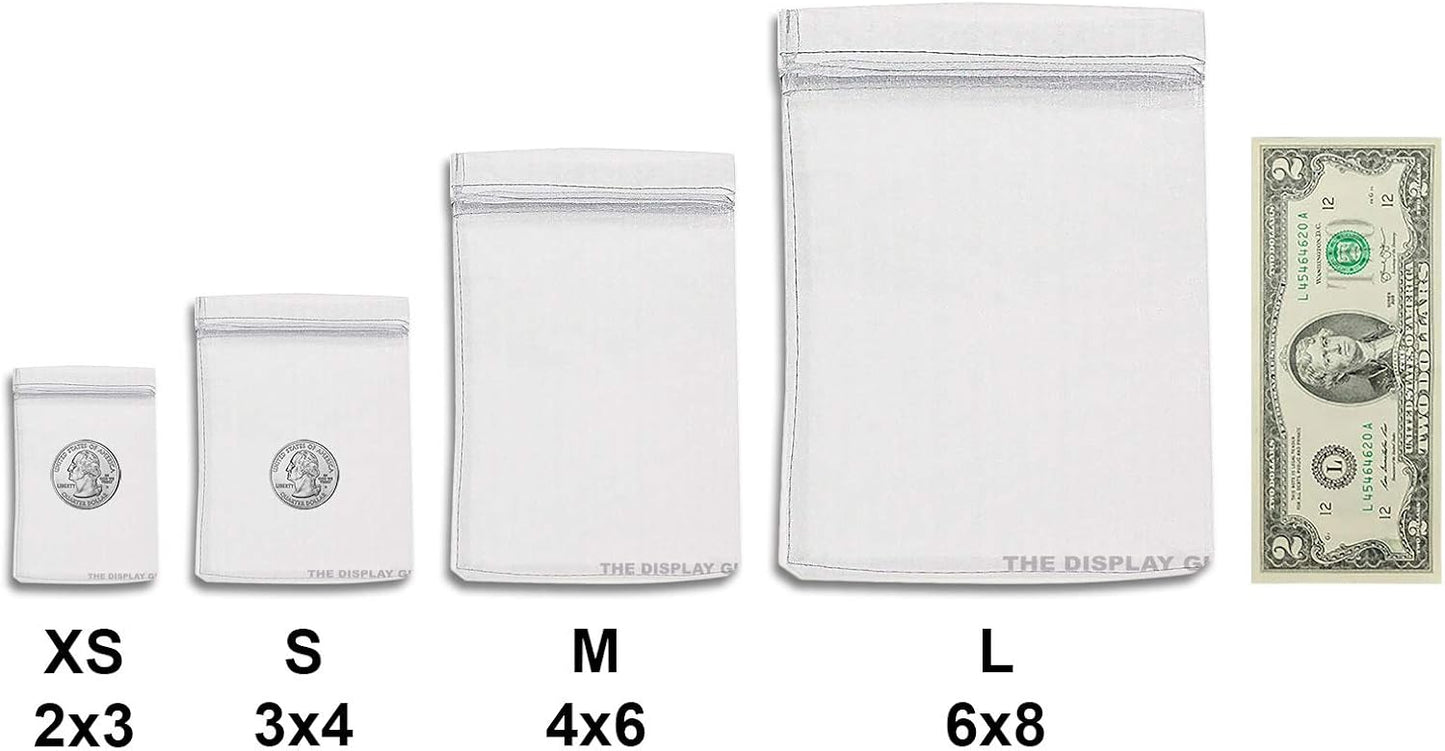 TheDisplayGuys 48-Pack 3x4 Silver Sheer Organza Gift Bags with Drawstring, Jewelry Candy Treat Wedding Party Favors Mesh Pouch