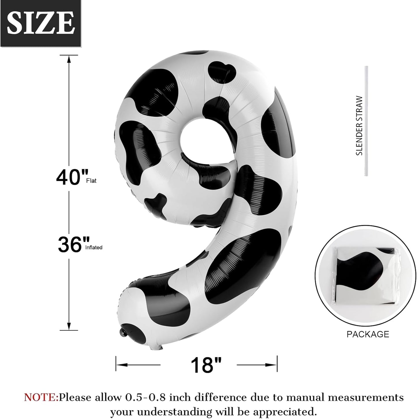 Cow Print Number Balloon Birthday Decorations, 40 inch Number balloon 0-9(Zero-Nine), Cow Balloon for Farm Birthday Party Supplies, Cow Themed birthday party Decorations (Number 9)