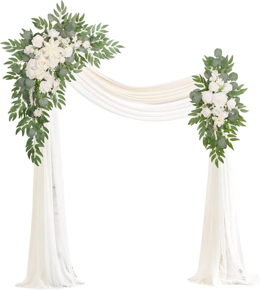 Artificial Arch Flowers Kit(Pack of 4),2Pcs Artificial Flower Arch Decor, 2Pcs Drapes, Ceremony and Reception Background Rose Decoration, White Champagne Floral Party and Outdoor Decor