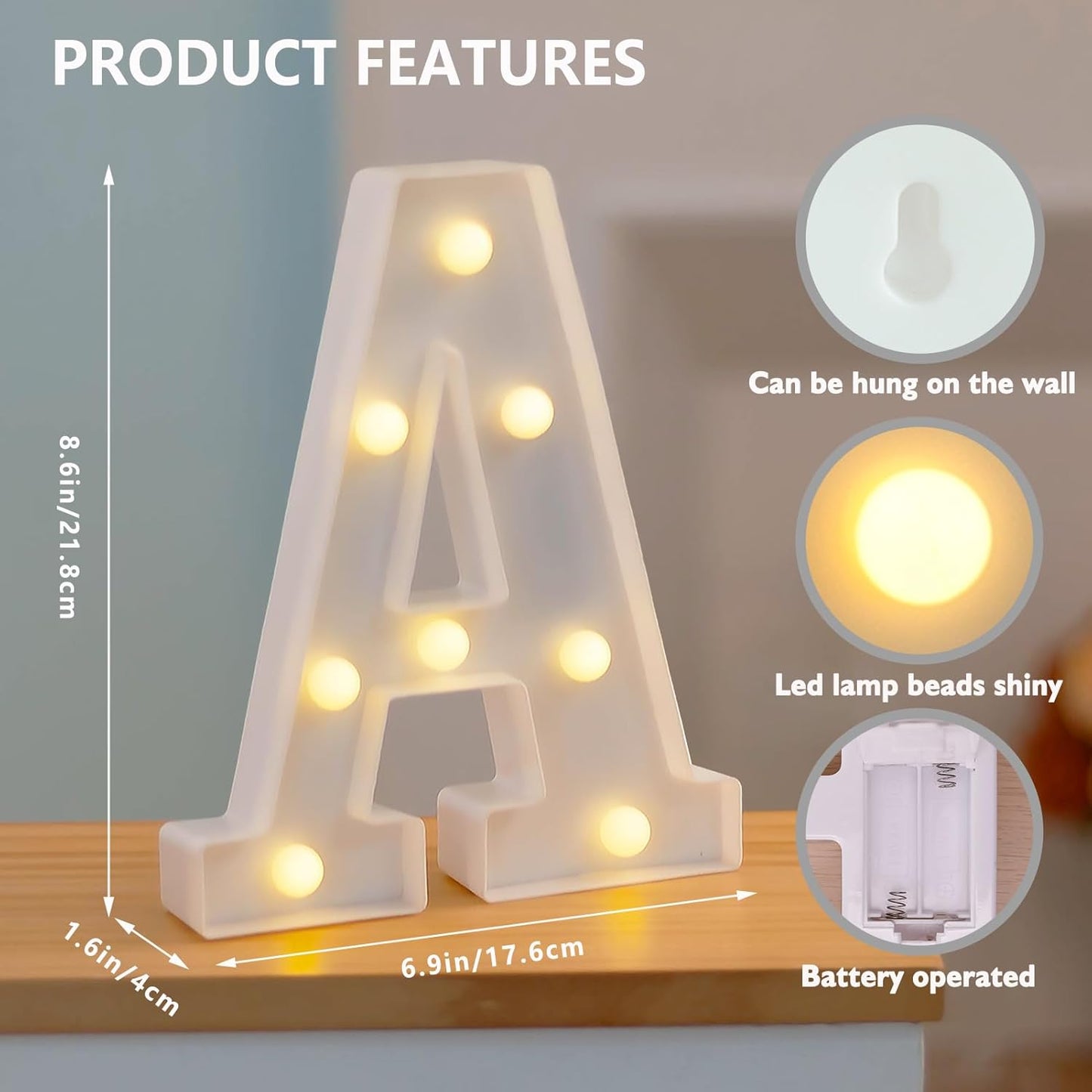 LED Marquee Letter Lights, Small Light Up Marquee BAR Sign, Decorative LED Alphabet Lamp, Battery Operated, Warm White Letter Sign for Bar Decoration