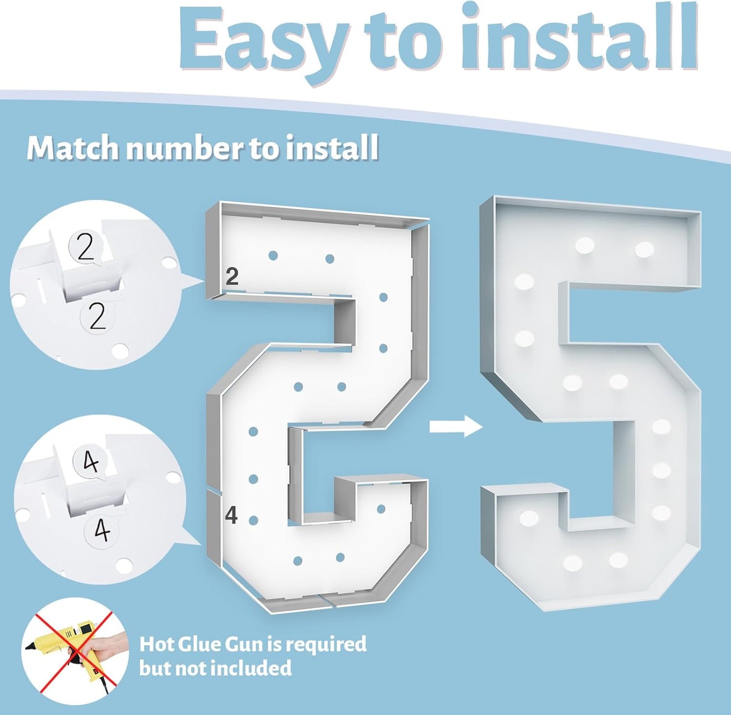 4FT Marquee Light Up Numbers - Cool White Light Up Numbers 5 with Fixed Water Bag, Party Decoration Large Marquee Light Up Numbers can Be Used for Wedding Decoration, Birthday Party Decoration