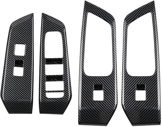 4pcs Carbon Fiber Style Front Rear Doors Window Glass Lift Switch Panel Cover Decorative Sticker Protection Car Interior Accessories for 2024-2025 Toyota Grand Highlander KT18
