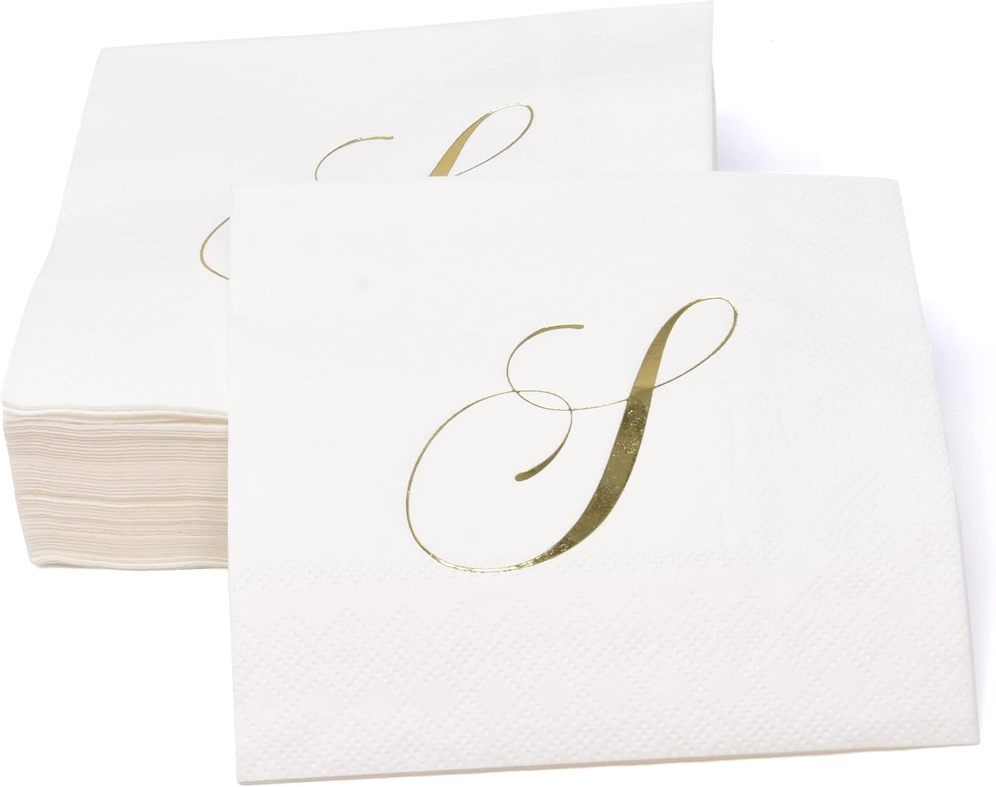 Gift Boutique 100 Gold Monogram Cocktail Napkins Letter S Disposable Paper Pack Elegant Metallic Golden Foil Hand Napkin for Powder Room Wedding Holiday Birthday Party Baby Shower Decorative Towels