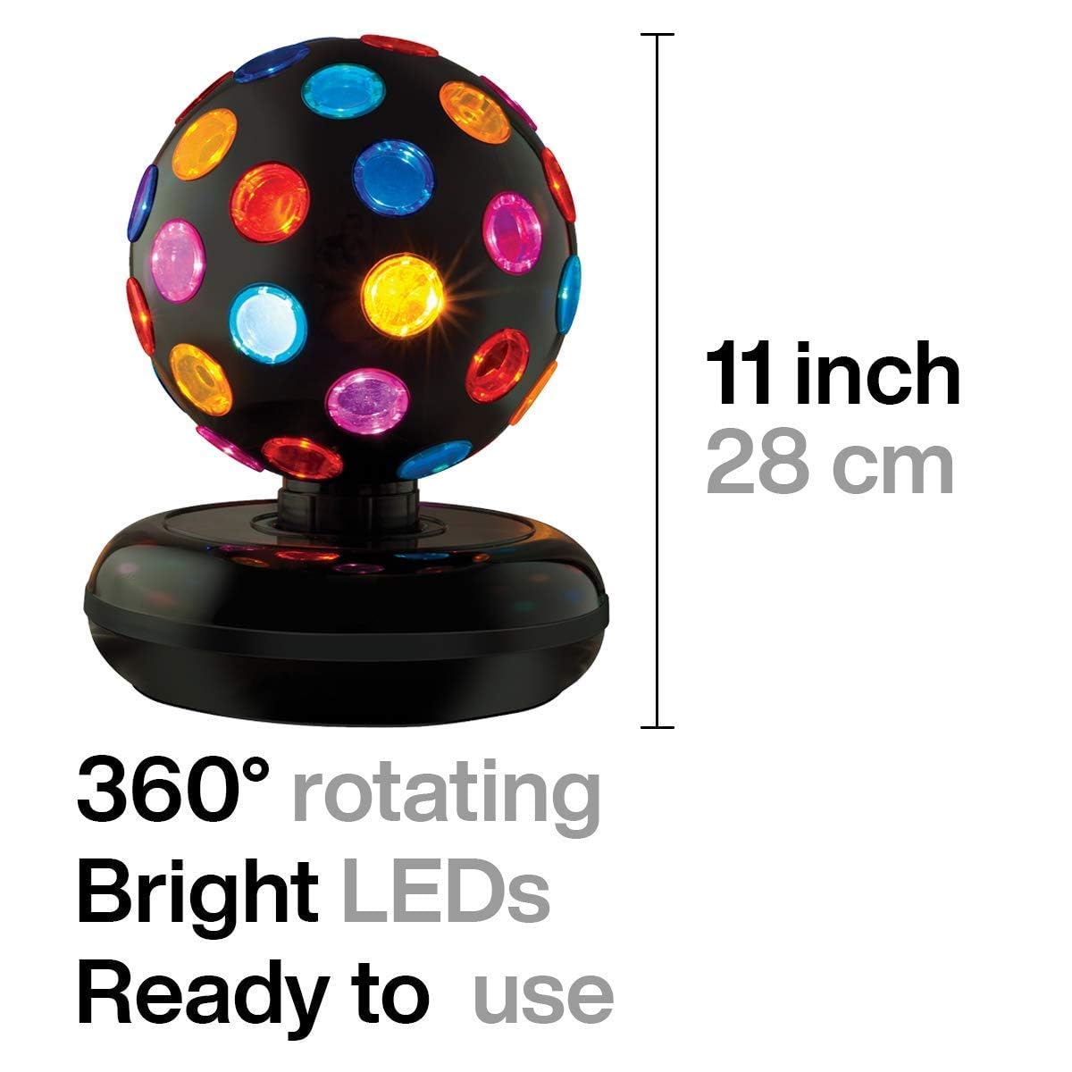 Kicko Spinning Disco Ball - 11-Inch Disco Ball Decor with Party Lights 360 Degree Rotating Neon LED Light for Kids and Adults - Colorful Flashing for 80s Party and Events