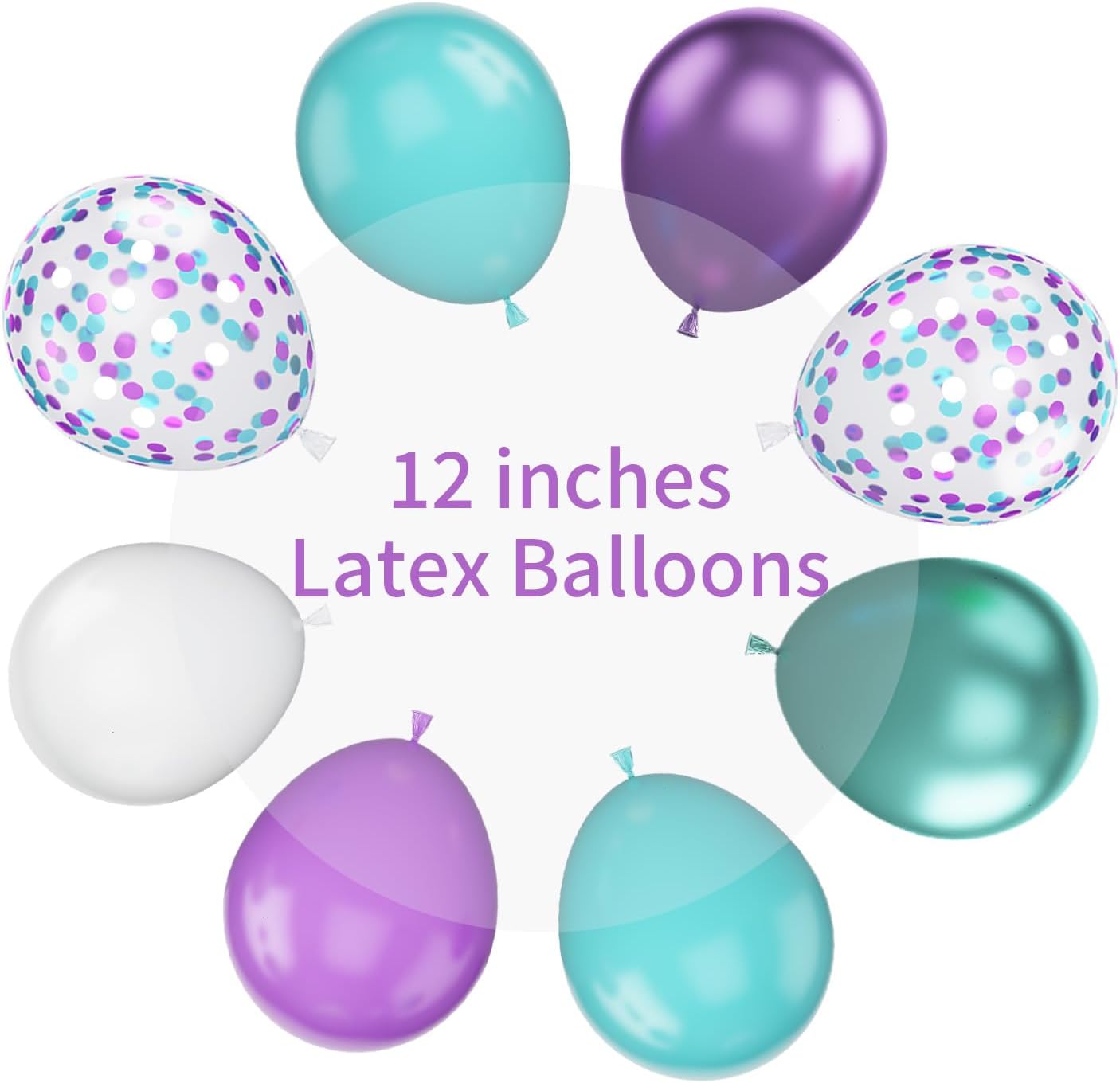 Mermaid Balloons, 12 Inches Purple and Green Balloons Teal Purple White Metallic Confetti Green Purple for Girls Mermaid Birthday Party Decoration Baby Shower Under The Sea Party Decorations