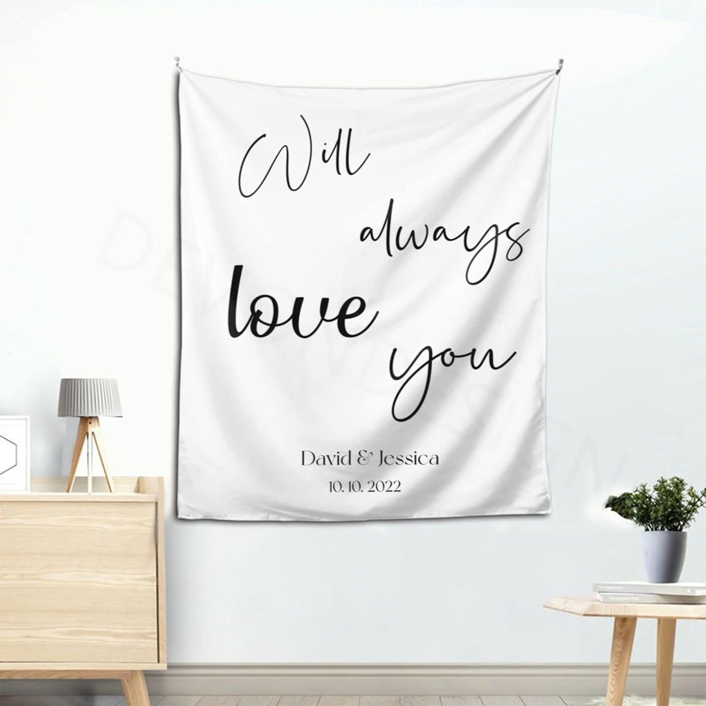 Will Always Love You Backdrop, Custom Tapestry with Names and Date, Rustic Wedding Sign, Personalized Calligraphy Banner for Ceremony, Reception Arch, Decorations