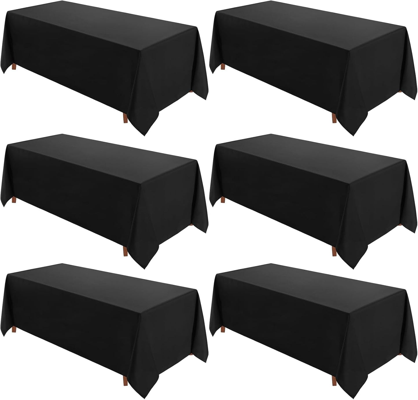 VidaFete Table Cloth 6 Pack 90 * 156inch Rectangle Tablecloth Polyester, Stain Wrinkle Resistant Polyester Dining Table Cover for Kitchen Dinning Party Wedding Rectangular Tabletop Decoration(Black)