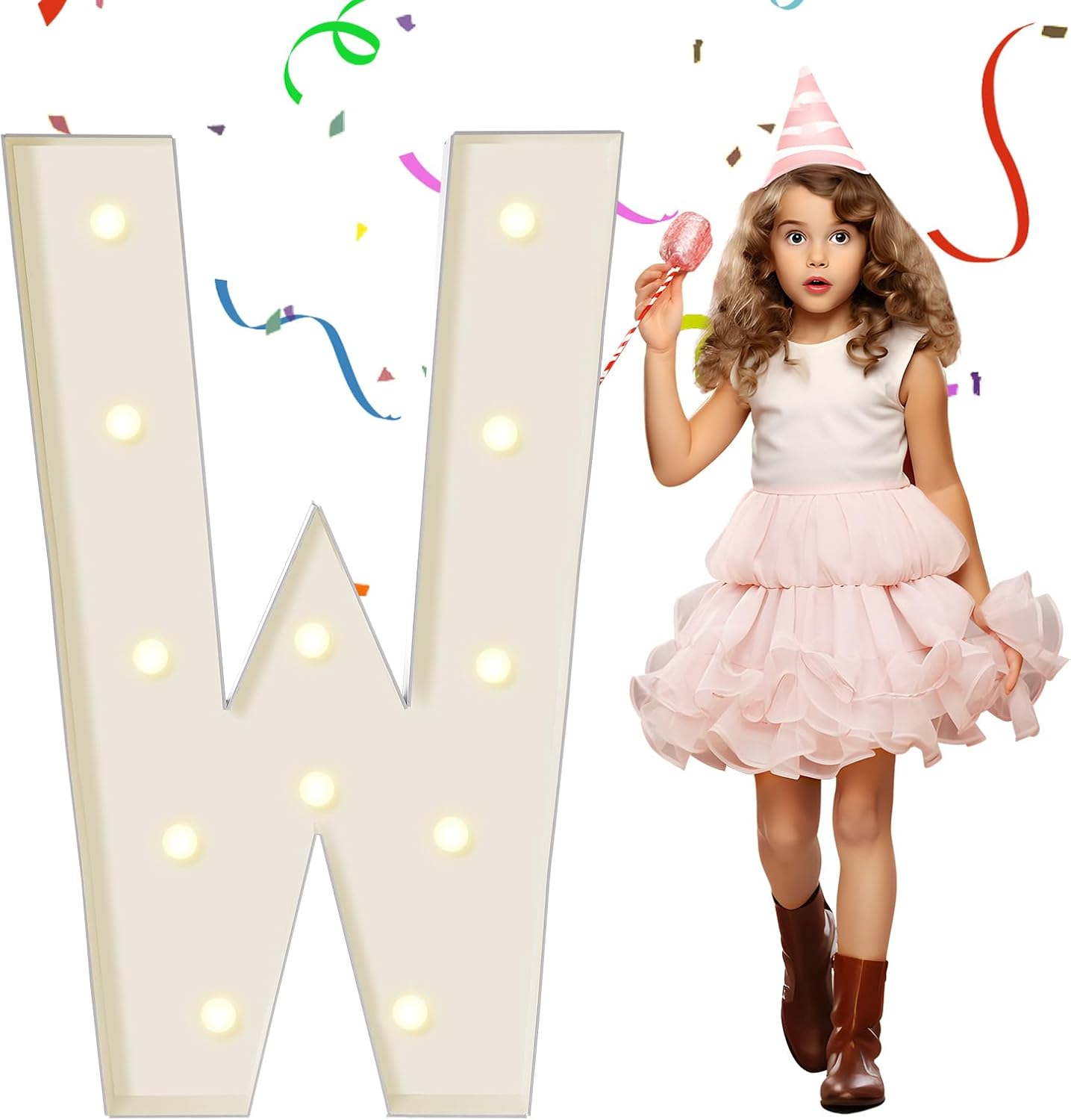 EUFONY Marquee Letters 4 Feet Tall, 4 FT Marquee Light Up Letters, Giant Light Up Letters 4FT for Birthday Party Baby Shower Gender Reveal Graduation Prom Decorations, Letter W with LED Lights DIY Kit