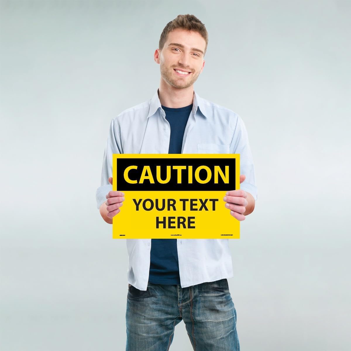 Custom OSHA Style Caution Sign 12" x 18" Adhesive Vinyl Sign, Customizable "Your Text Here", by AccuformNMC Made in USA