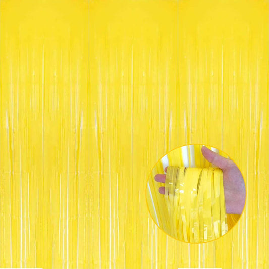4 Pack Macaron Yellow Tinsel Foil Fringe Curtain Backdrop, 3.28Ft x 8.2Ft Metallic Streamers Props Wedding Bridal Shower Party Decoration, One Size, (Yellow 8.2Ft)