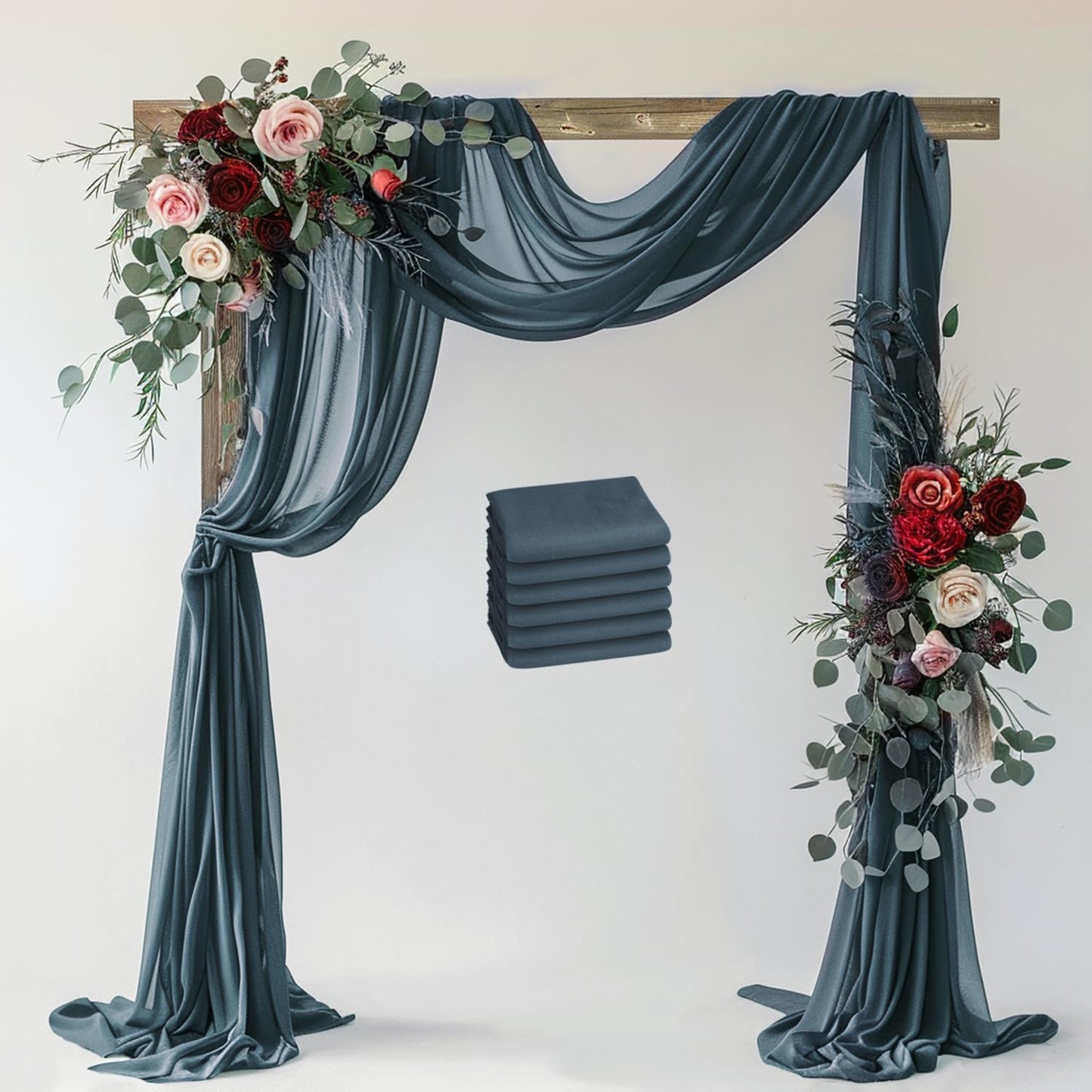Wedding Arch Draping Fabric 6 Panels 28.7" x 20FT Grey Blue Sheer Chiffon Backdrop Drapes for Wedding Ceremony Birthday Party Bridal Shower Outdoor Decoration