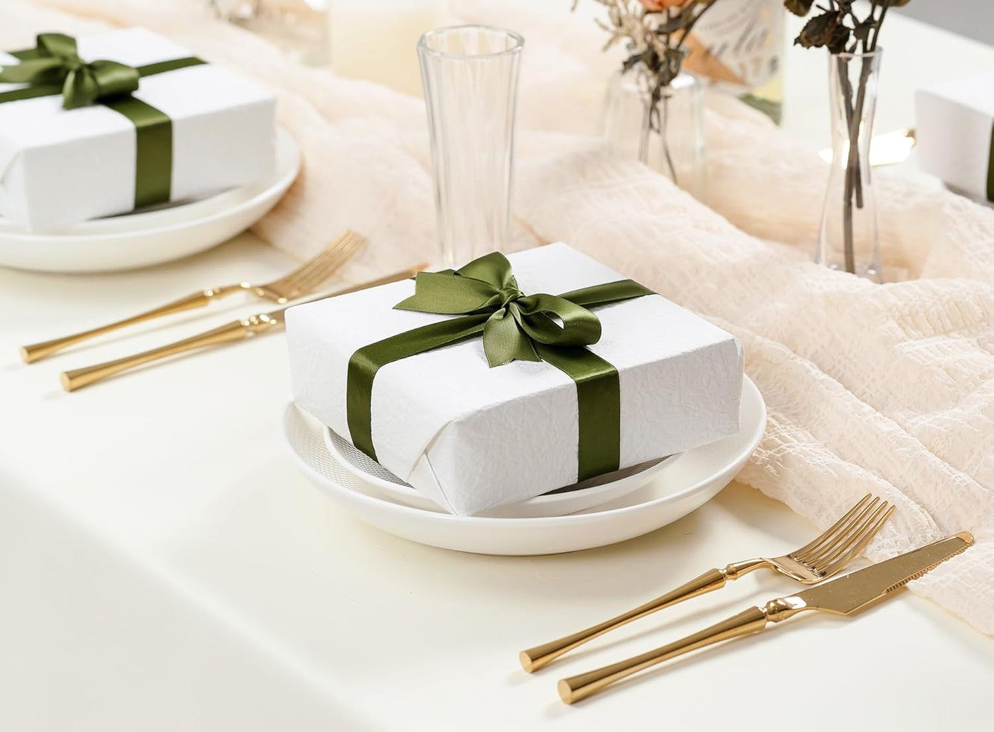 Moss Green Satin Ribbon 7/8 Inch x 50 Yards Double-Faced for Gift Wrapping Crafts Flower Bouquet Invitations Holiday Decorating