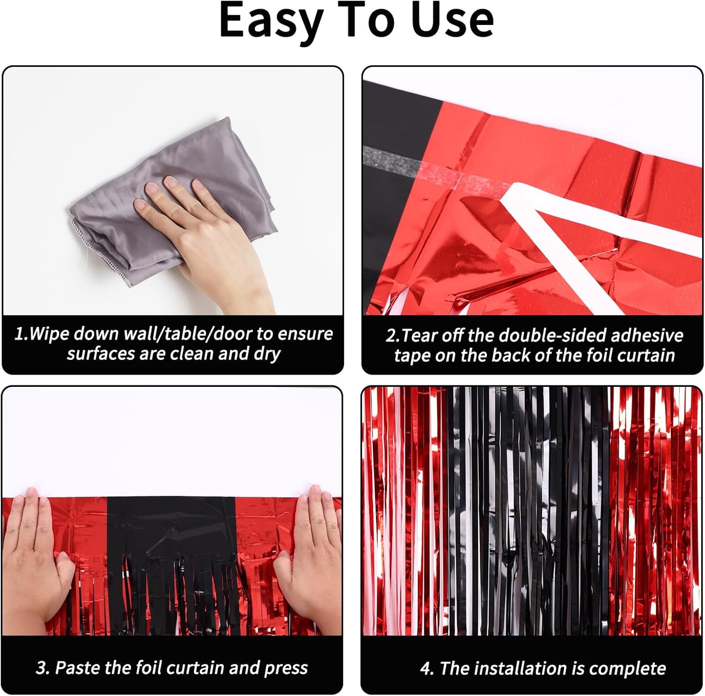 RUBFAC 2 Pack Red and Black Backdrop Party Decorations Tinsel Foil Fringe Curtains Streamers for Casino Theme Halloween Bachelorette Birthday Holiday Celebrations Party Supplies