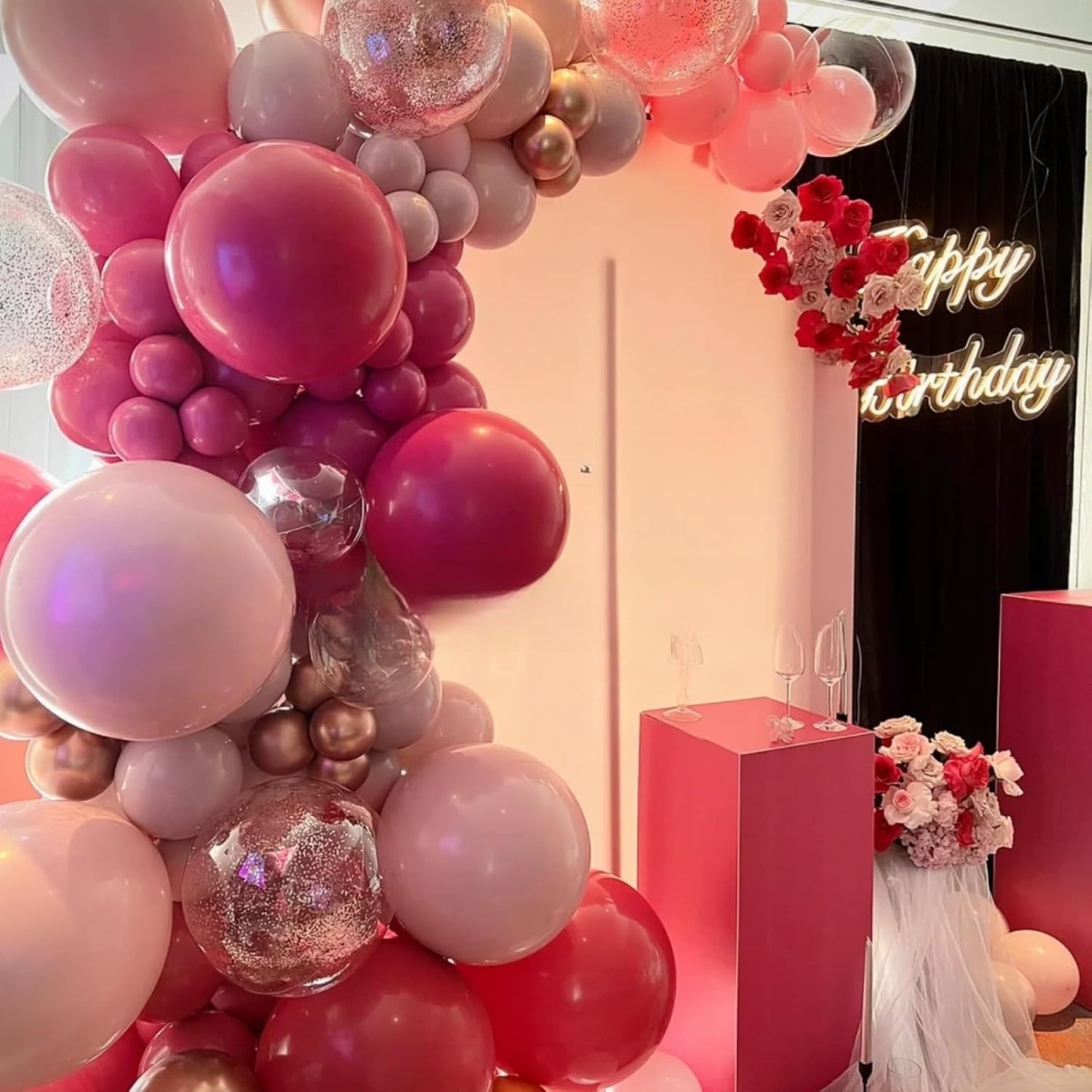 Hot Pink and Rose Gold Balloons, 60Pcs Pastel Pink Balloon, 12 Inch Metallic Rose Gold Confetti Balloons Helium Rose Red Latex Balloon for Girls Birthday Baby Shower Wedding Bridal Party Decorations