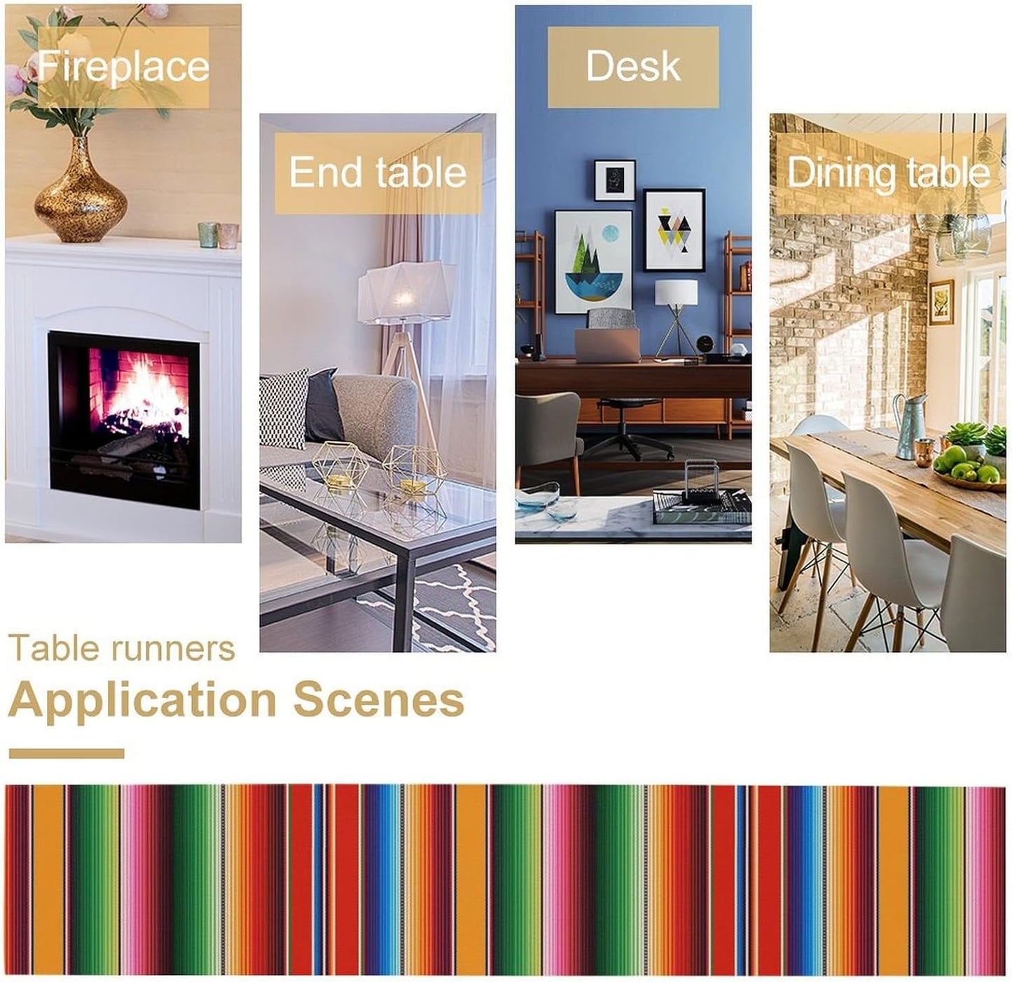 Mexican Table Runner,Colorful Stripe Art Table Runner for Kitchen Dining Table Home Party Decoration 13x36 Inch