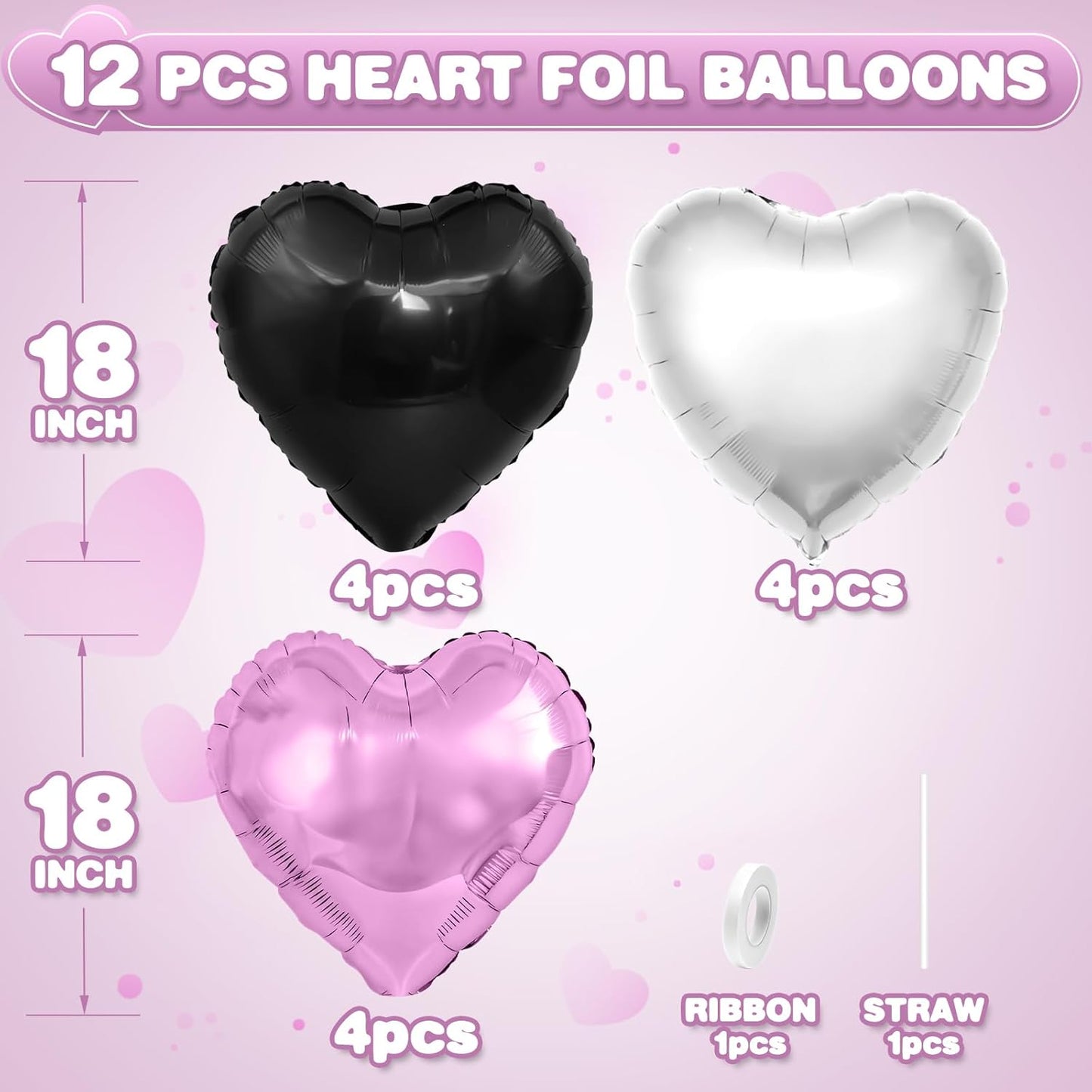 Black Purple Silver Heart Balloons,12Pcs 18Inch Silver Black Purple Heart Shaped Foil Helium Aluminum Film Balloons for Baby Shower Birthday Anniversary Wedding Engagement Party Decorations