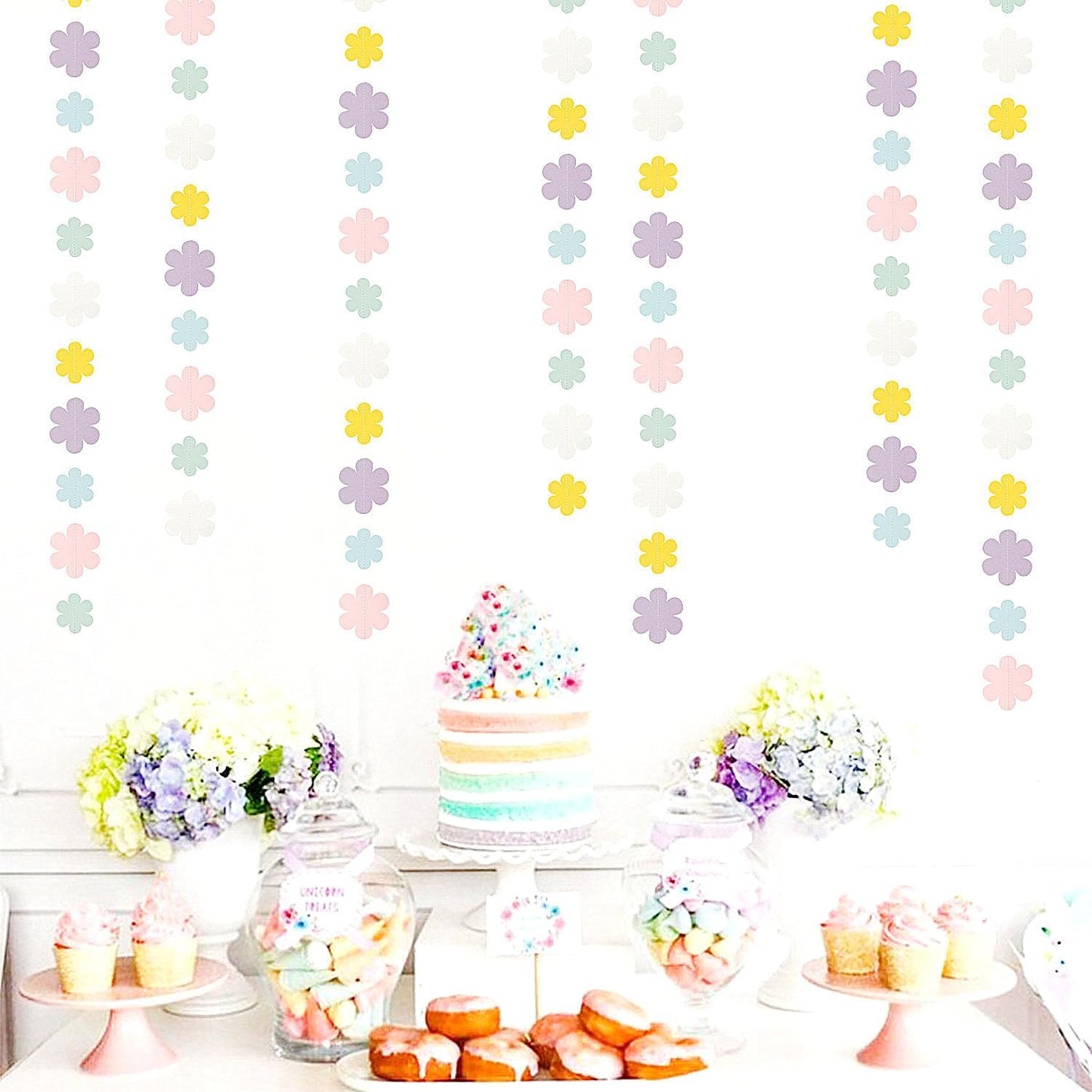 Pastel-Rainbow Colorful Party-Decorations Streamers-Garland - 52ft Flower Hanging Paper Banner, Birthday Baby Bridal Shower Classroom Carnival Decor Hugfond