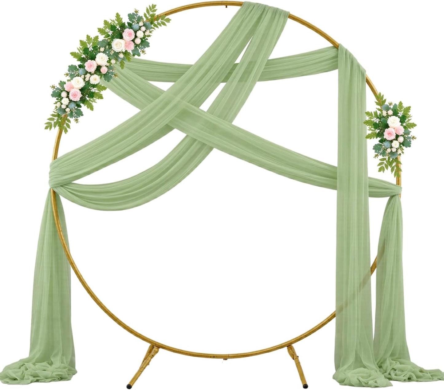 Wedding Arch Draping Fabric Backdrop 2 Panel 60" x 26Ft Sage Green Drapes Curtains for Wedding Reception Sheer Tulle Backdrop Curtain for Ceremony Birthday Party Baby Shower Arbor Ceiling Decorations