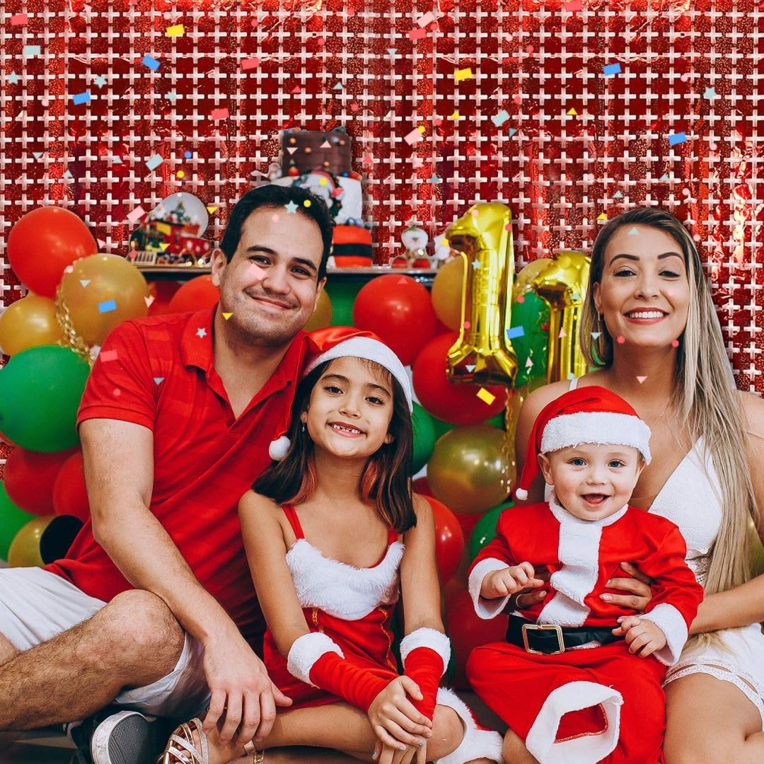 Square Tinsel Curtain Party Backdrop - 5pcs Glitter Foil Fringe Curtain Decor Red Photo Booth Backdrop Streamers for Halloween, Christmas, Birthday, Graduation, Wedding Party Decorations