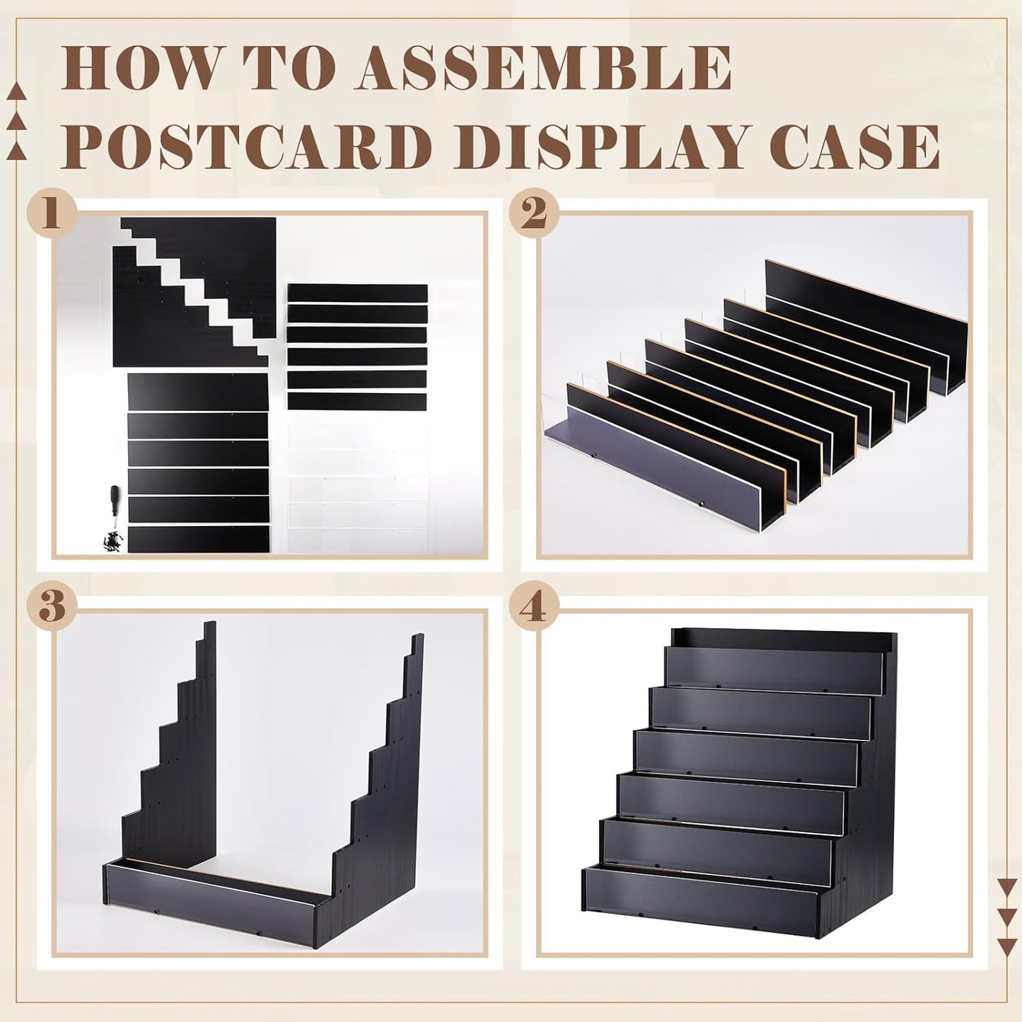 6 Tier Greeting Card Display Stand Black Bamboo and Acrylic Sticker Display Stand Trading Card Holder Retail Photos Shelf for Vendors Craft Collection & Show