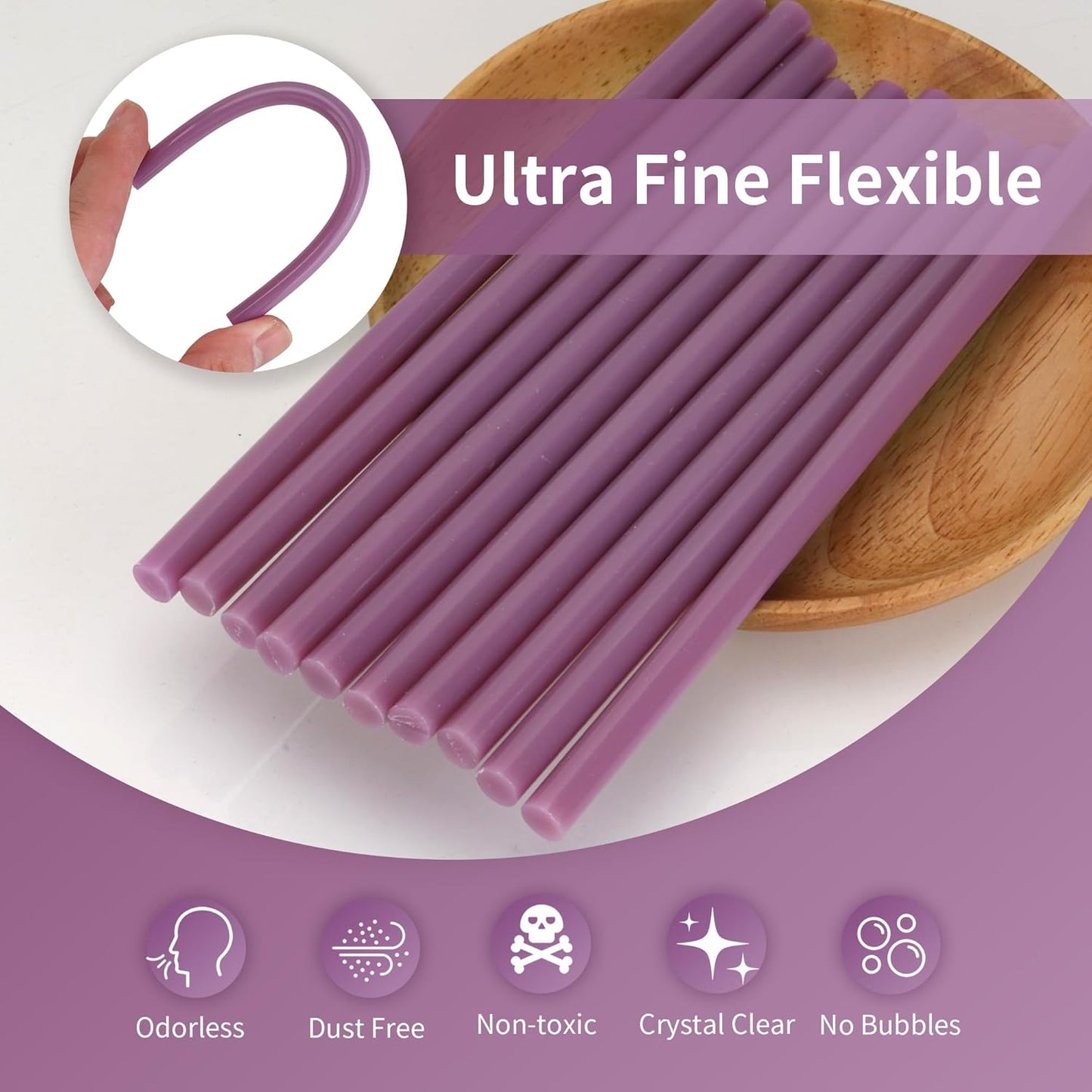 MATUFF light purple Hot Glue Sticks Mini 0.27" x 5.9 inches, Hot Melt Mini Glue Sticks Colored for All Temperature Mini Glue Guns, for Craft Arts and Wedding Cards Stamp Sealing, Bulk hot Glue 60 Pack