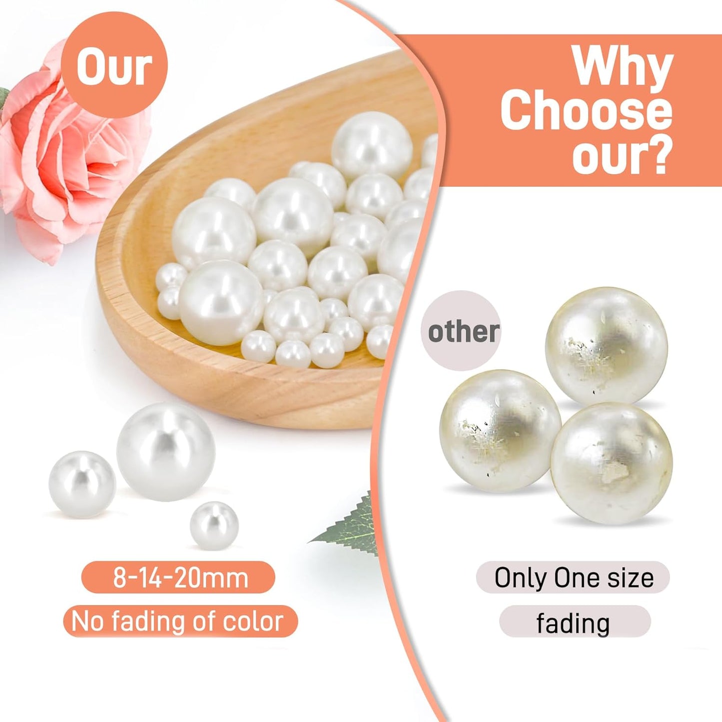 180PCS White Beads for Centerpieces Vases, No Hole Polished Pearl Makeup Beads Mixed 8/14/20mm Sizes, Pearl Vase Fillers Table Scatters for Party Wedding Decor