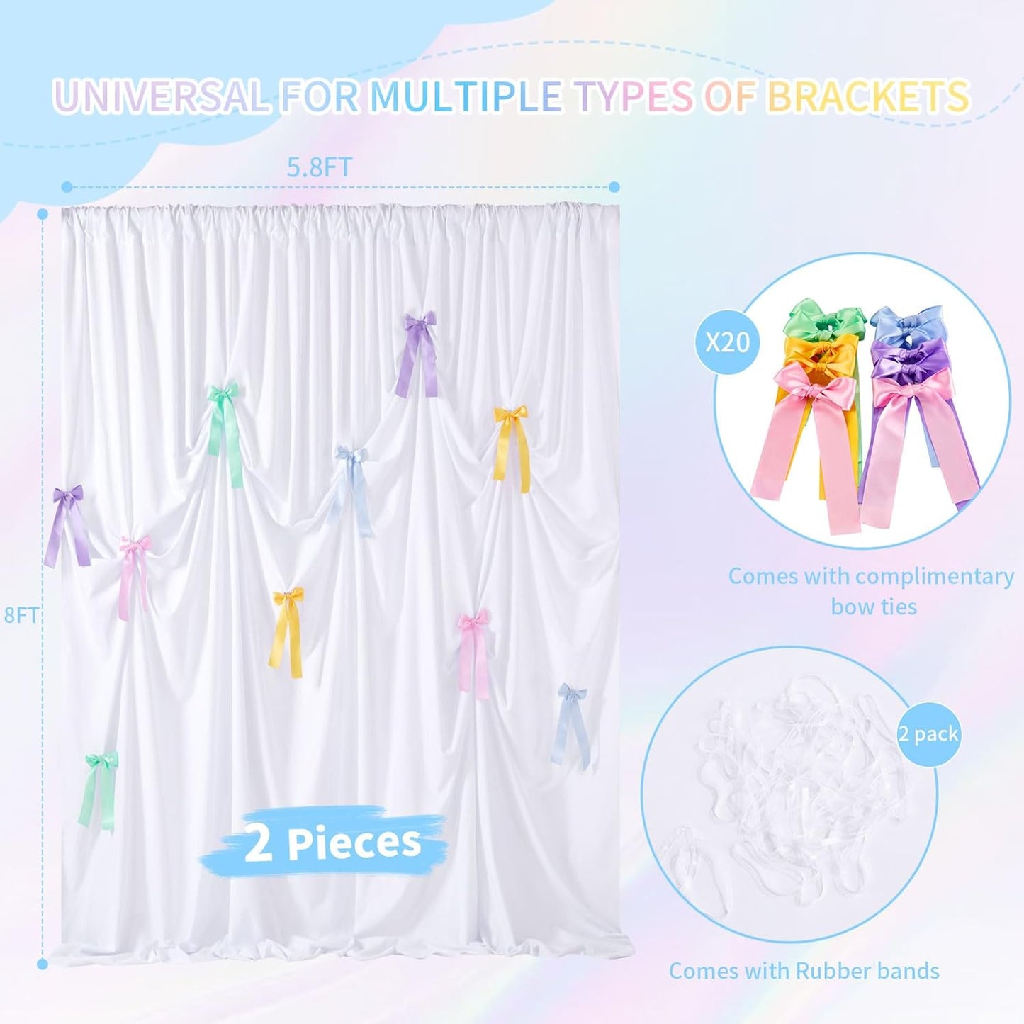White Wedding Backdrop Curtain : 2 Panels 5.8×8ft Backdrop DIY Creative Photography Props Background - Shower Party Event Decorations