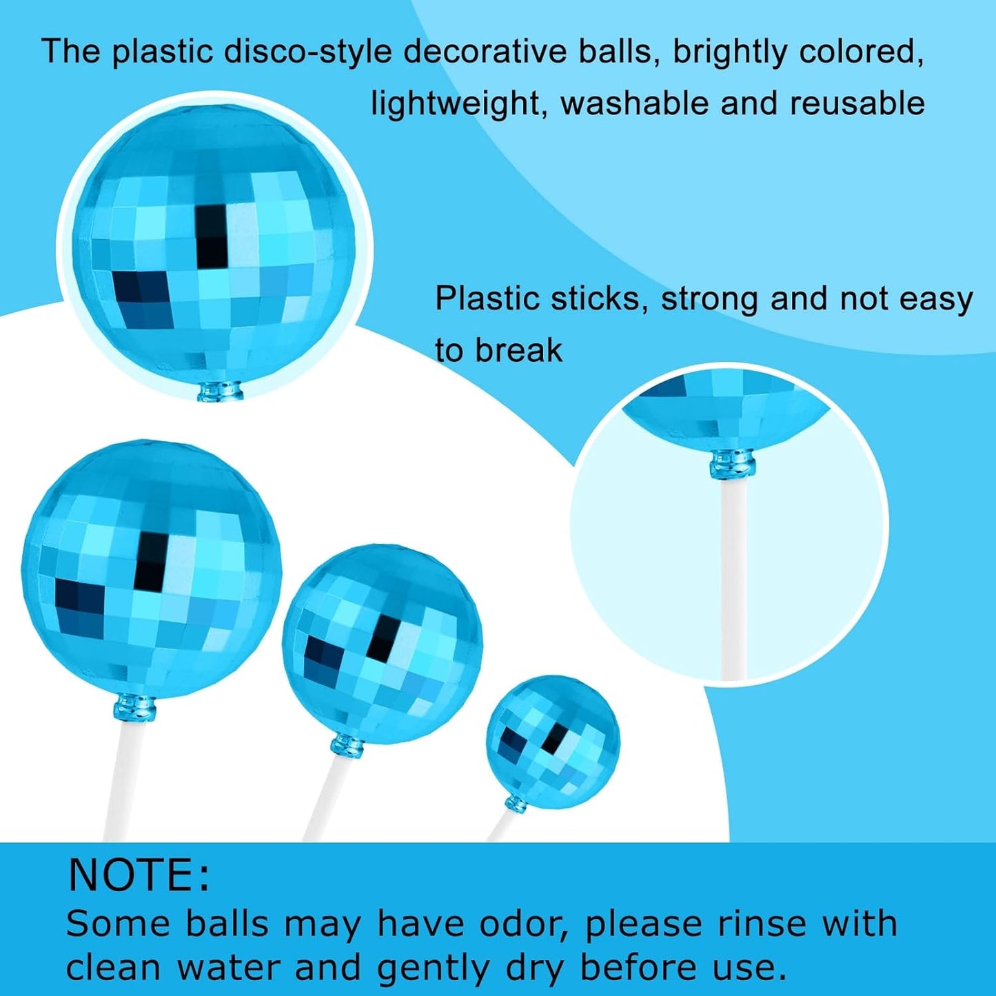 ASTARON 20 Pcs Disco Ball Cake Topper Decorations Sticks Blue Cake Balls Picks Toppers for Birthday Anniversary Disco Retired Theme Party Decorations