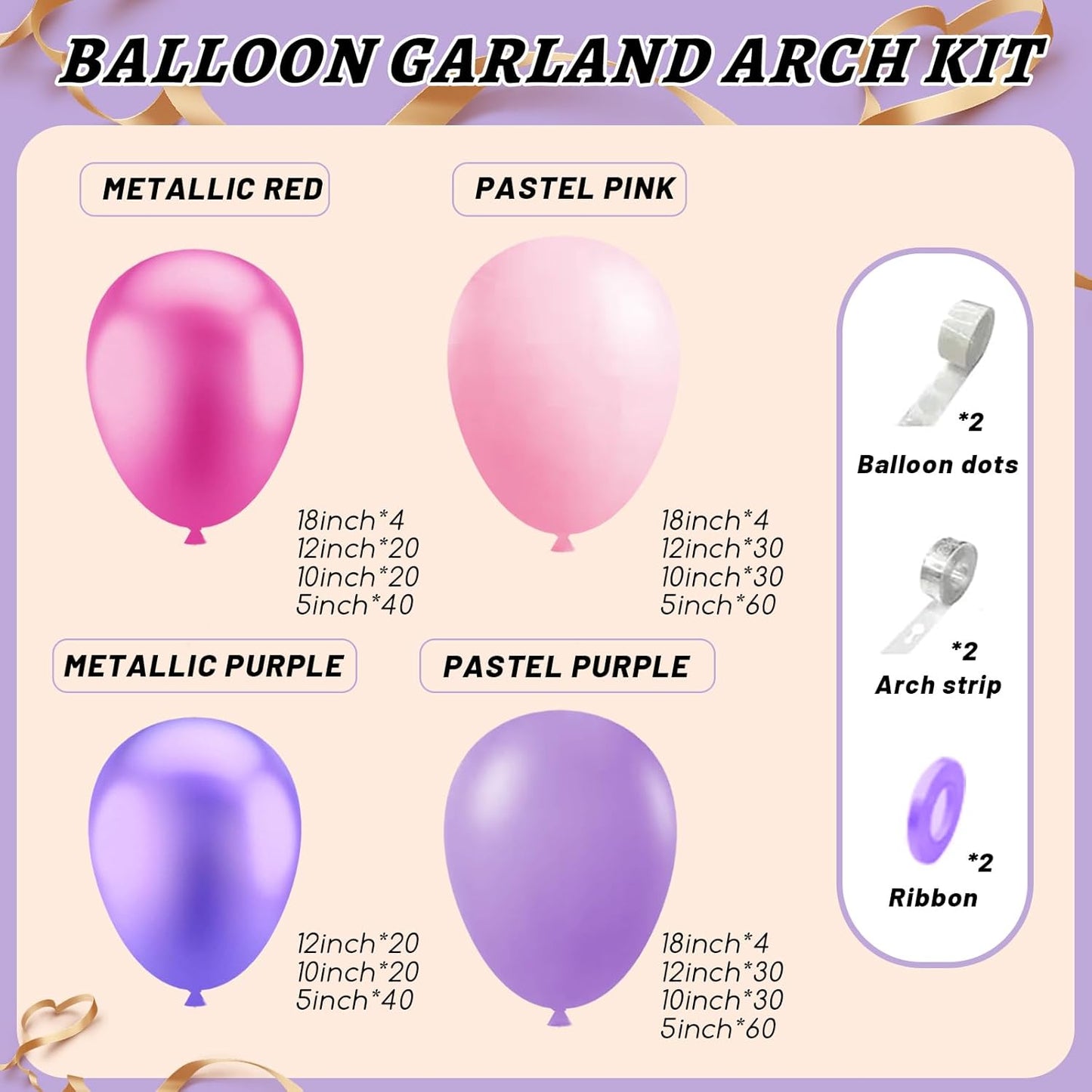 412pcs Pink and Purple Balloons, Different Sizes 18 12 10 5 Inch Pink and Purple Balloons Garland Arch Kit for Girls Women Birthday Baby Shower Wedding Party Decorations