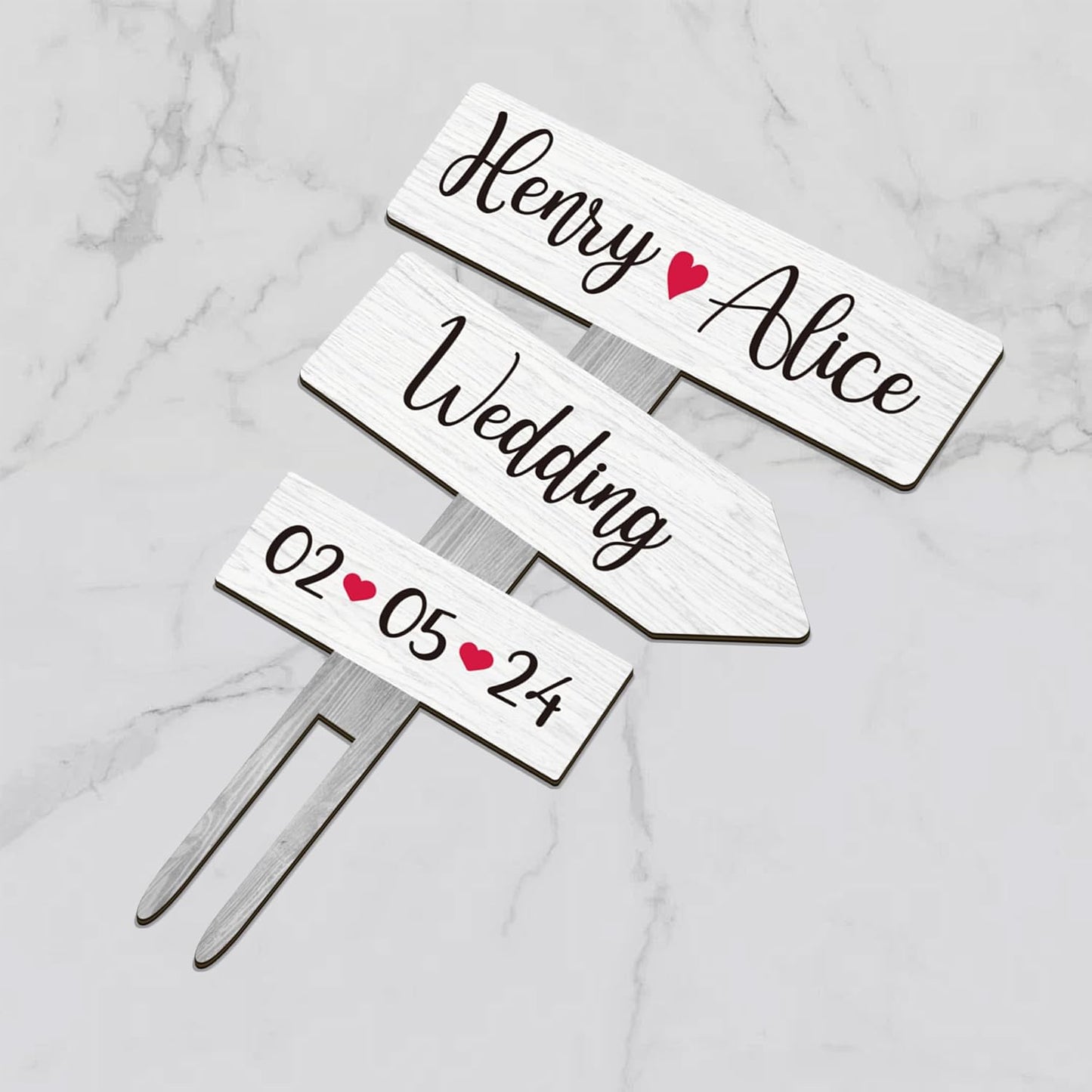 Personalized Rustic Wedding Cake Topper in Wood Custom Bride & Groom Names Initials Wedding Date Cake Decoration (Birch White)