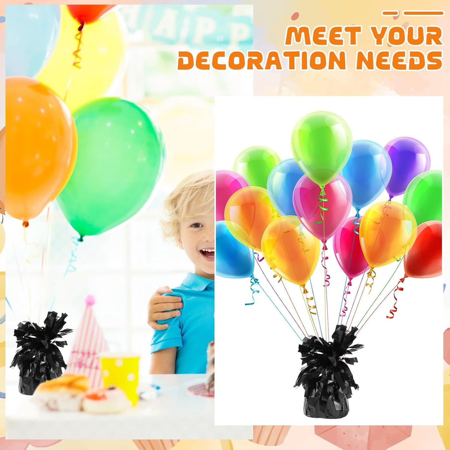 6 Pack Black Balloon Weights Metallic Holder Anchors Balloon Holder Weights for for Birthday 2025 Graduation Party Christmas Wedding Celebration Decoration (Black)