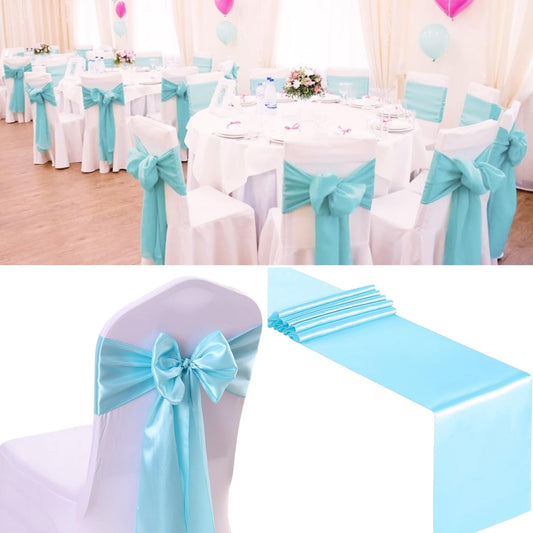 100 PCS Satin Chair Sashes Decorative Bow Chair Sashes Ties Back Ribbon Bow Chairs Cover Band for Wedding Birthday Party Ceremony Reception Event Banquet Hotel Home Kitchen Fall Decor(7 x108inch,Aqua)