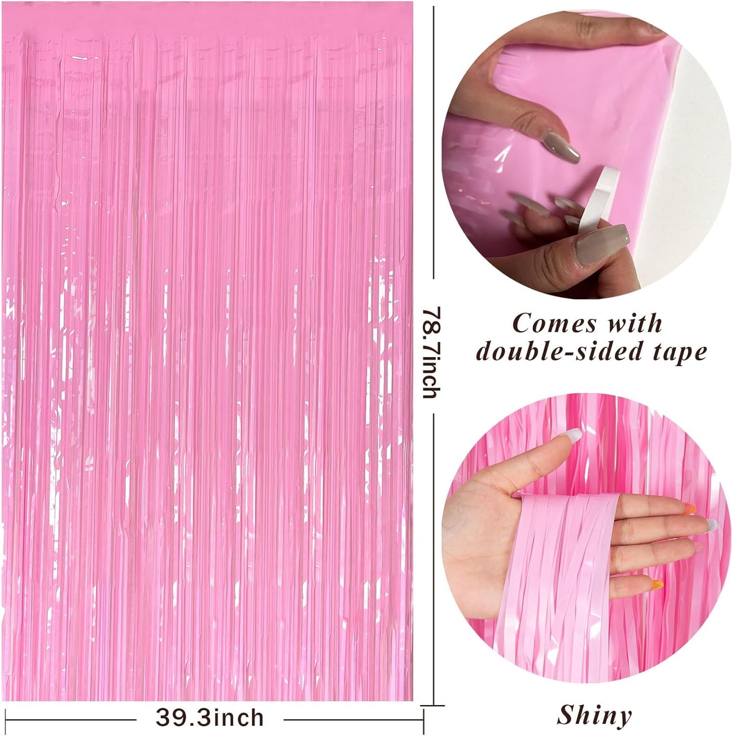 Pastel Pink Party Streamers Foil Fringe Backdrop Curtains Tinsel Streamers Birthday Party Decorations Fringe Backdrop for Birthday Valentines Gender Reveal Party Bridal Shower