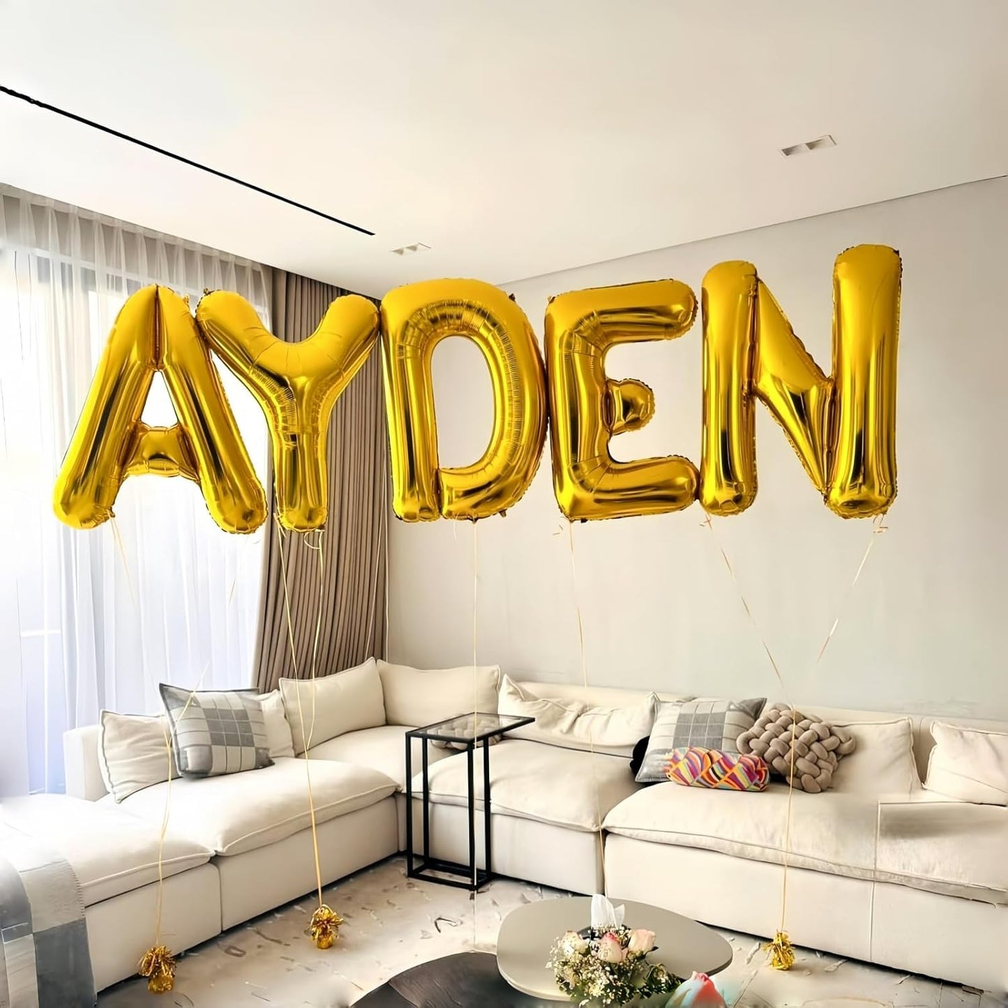 40 Inch Giant Alphabet W Customize Balloons, Large Self Inflating Gold Letter for Name Decor, Helium Custom Foil for Women Birthday Party Decoration Supplies