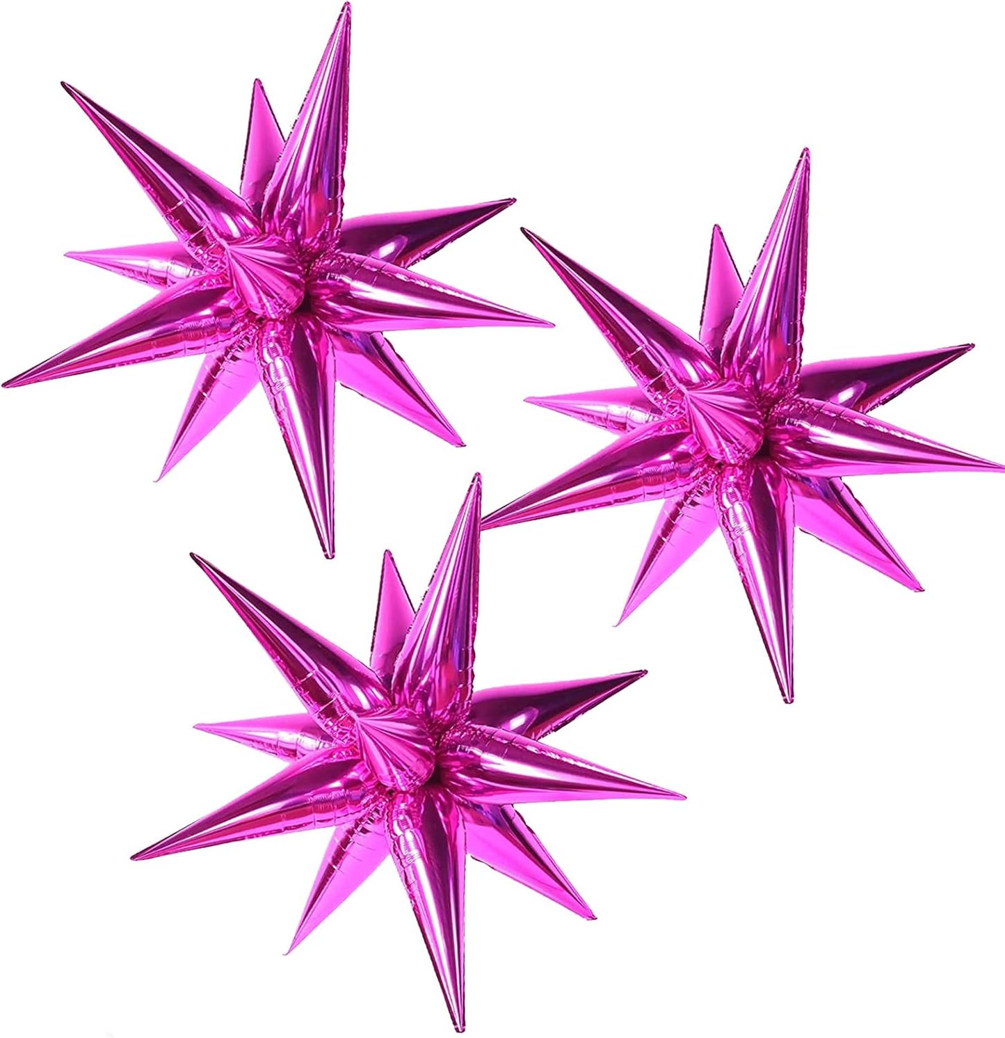 3pcs 26inch 3D Explosion Star foil balloon, rose red Foil Cone Star burst Balloons for Birthday Wedding New Year Party Event