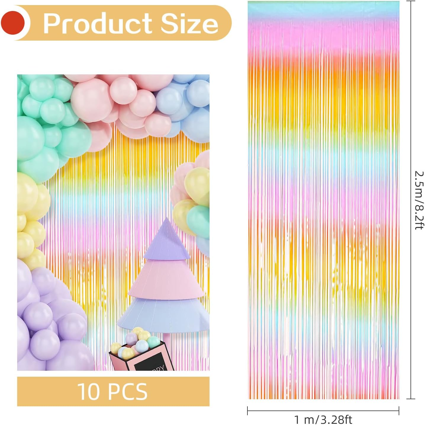 10 Pack Easter Foil Fringe Curtains 3.2ft x 8.2ft Rainbow Backdrop Curtains Photo Booth Background for Birthday Party Decoration Easter Decoration (Colorful)