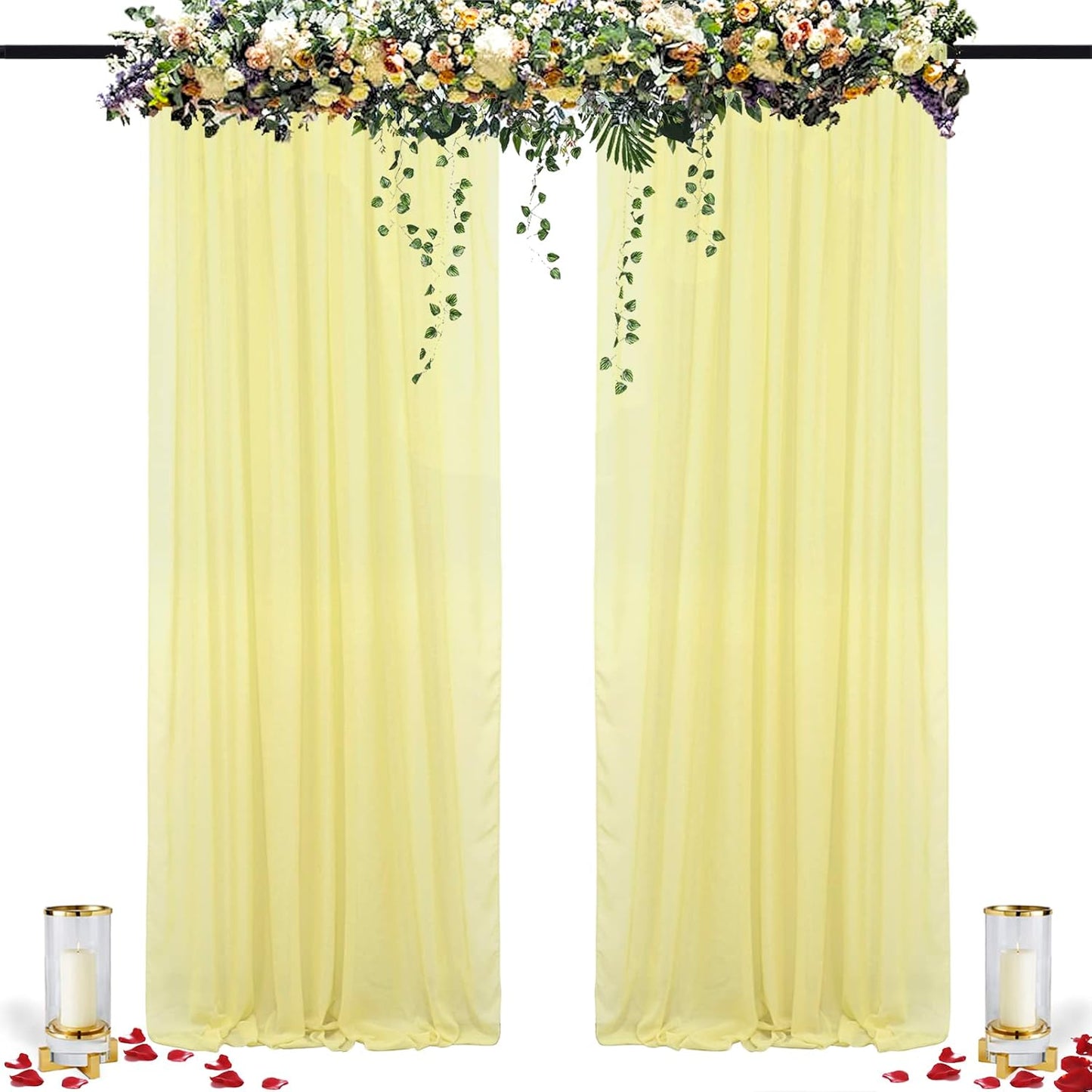 DUOBAO Chiffon Backdrop Curtain 96 Inch Length 2 Panel 29 Inch Width Wedding Backdrop Drapes Yellow Sheer Curtains Panels Tulle Fabric Photography Backdrops for Party