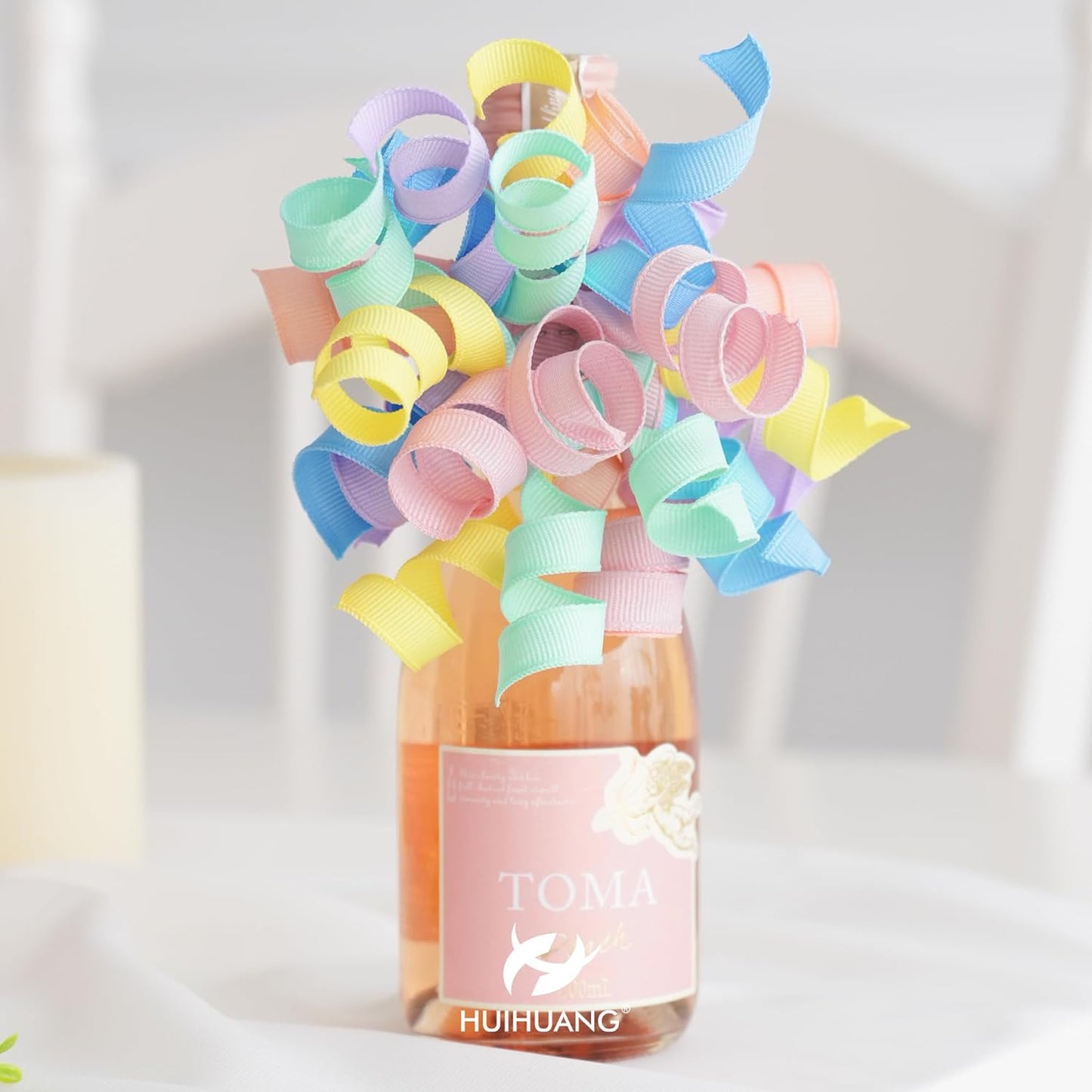 HUIHUANG Pastel Curly Ribbon Bows Pastel Bows for Gift Wrapping, Self Adhesive Burst Gift Bow for Presents, Birthday, Holiday Party Favors, Wine Bottle, Treat Bags- 6 Counts