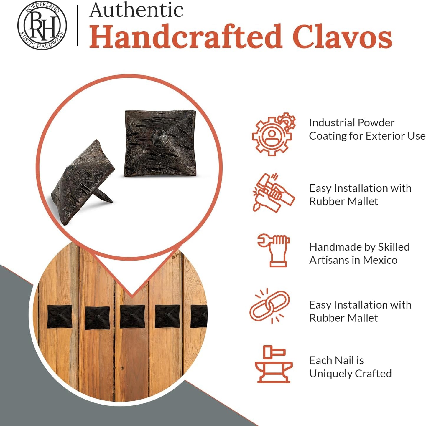 50 Pack 1.25" Square Head Iron Clavos Decorative Nails – Unfinished – Handmade Rustic Square Fasteners for Farmhouse Shutters, Faux Wood, Barn Doors, Shutters, and Gates – Ornamental Wood Accent