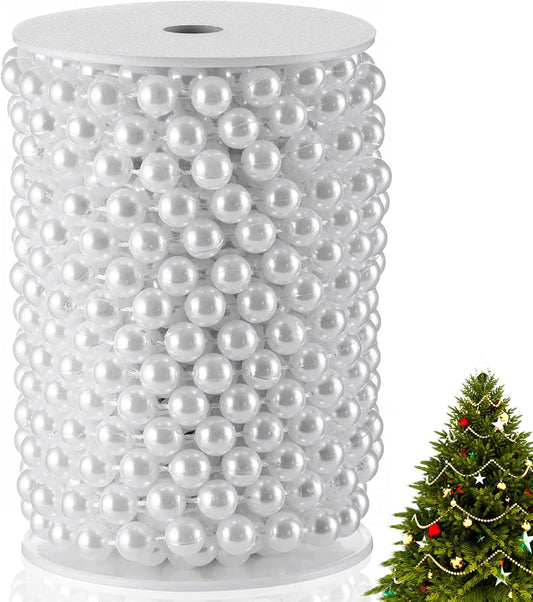 XINHUIDALSQ Craft String of Pearls 10 MM Faux Pearl Beaded, 33 Feet White Garland Bead String for Christmas Tree Decorations, Wedding Party Decoration (White, 10mm/10M)